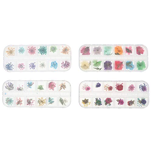 EXCEART 4 Pack Dried Flower Nail Stickers - 3D Natural Nail Art Decals for Manicure, Resin Jewelry Making, UV Gel Nails & DIY Craft Accessories - Perfect for Home Nail Art, Wedding Nail Designs and Gift Making