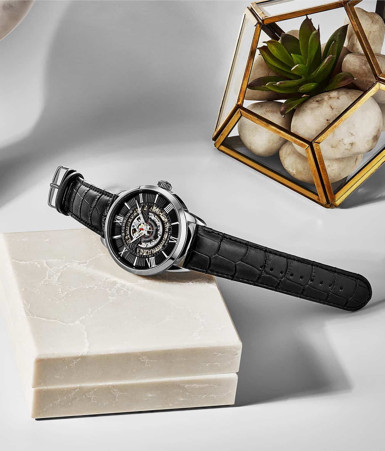 Delphi 696 Automatic 44mm Skeleton Watch for Men - Luxury Mechanical Timepiece with Open Heart Design - Perfect for Business, Formal Events & Gift Giving