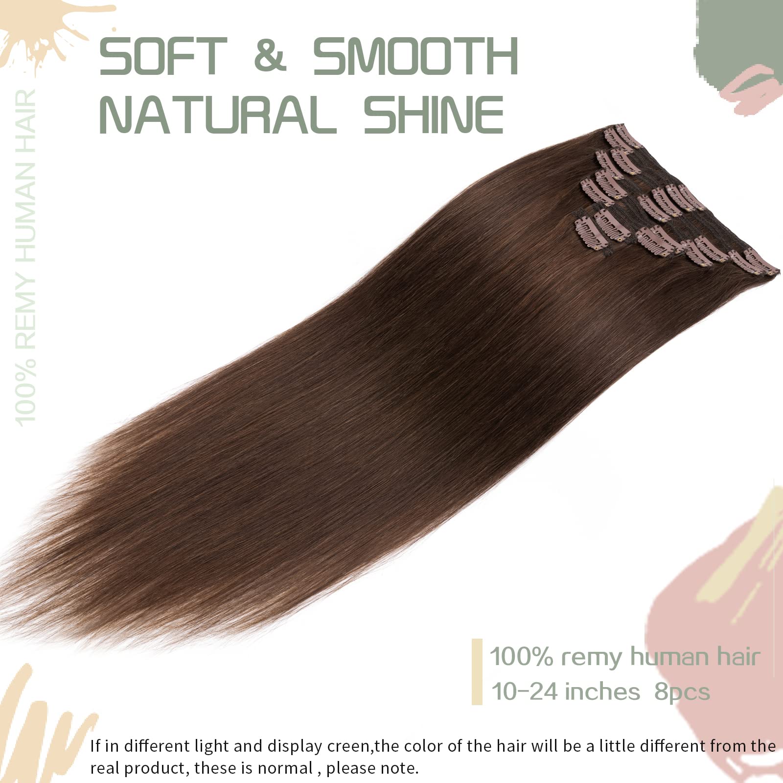 S-noilite 100% Remy Human Hair Clip-in Extensions - 8 Pieces, 18 Clips, 20 Inch, 150g, Medium Brown (#4) - Thick Double Weft for Full Head Coverage - Straight & Silky Hair Extensions for Daily Styling, Parties & Special Occasions
