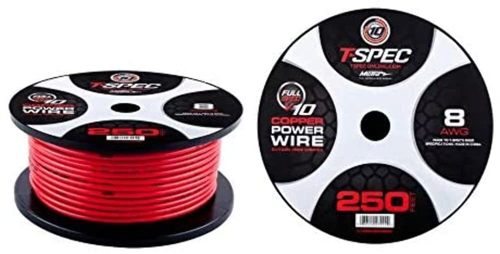 Metra Electronics METV8PW-8RD250 V8 Series 8 AWG 250ft Solid Red Oxygen-Free Copper (OFC) Power Wire - Premium Car Audio & Marine Electrical Wiring for Amplifiers, Subwoofers, and Stereo Systems
