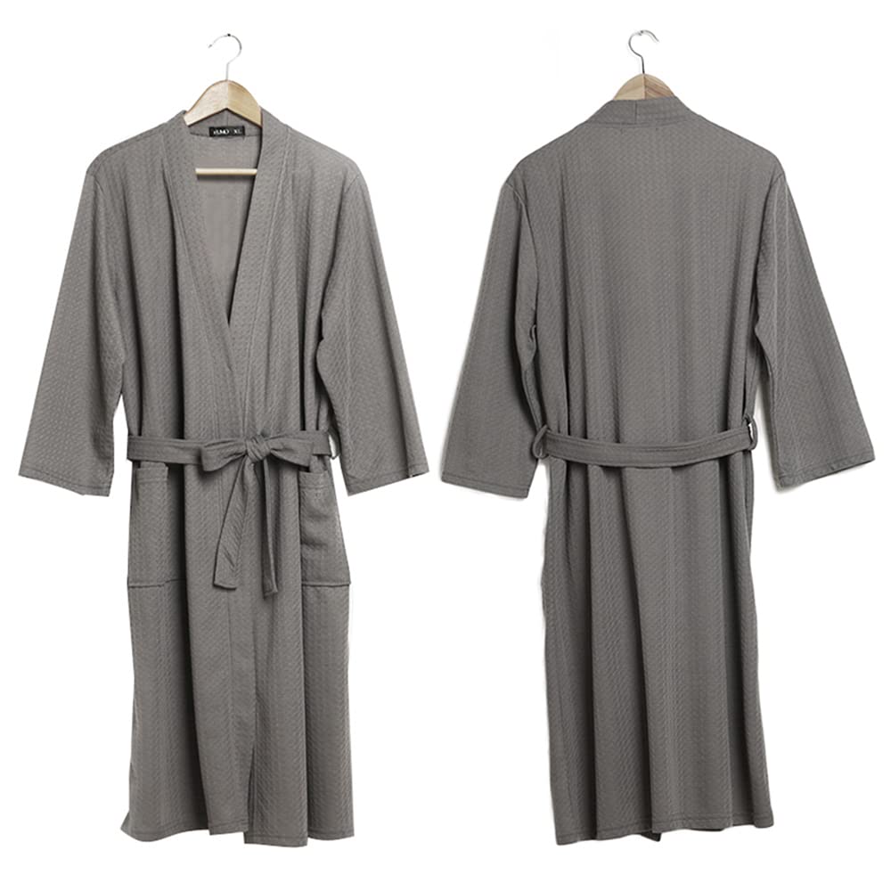 Rojeam Women's Kimono Waffle Robe - Lightweight Soft Unisex Bathrobe with Pockets for Spa, Sleepwear & Lounge Wear - Knee Length Comfortable Cotton Robe for Women & Men