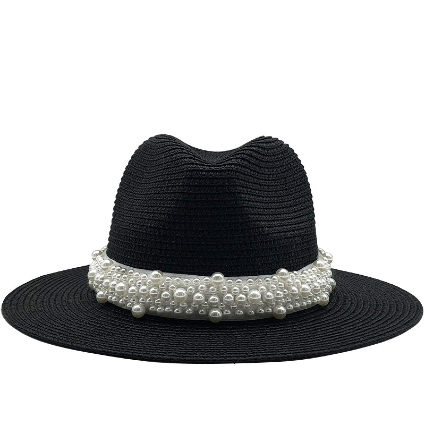 YURASIKU Women's Lightweight Straw Fedora Hat with Adjustable Pearl Band - Handmade Sun Hat for Vacation, Beach, Summer Outfits & Outdoor Activities