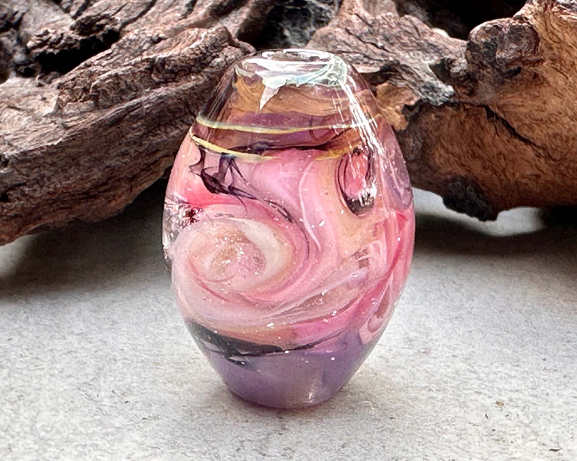 Pink Swirl Shimmer Lampwork Glass Focal Bead for Jewelry Making - Handmade SRA Beads for Necklaces, Bracelets, DIY Craft Projects