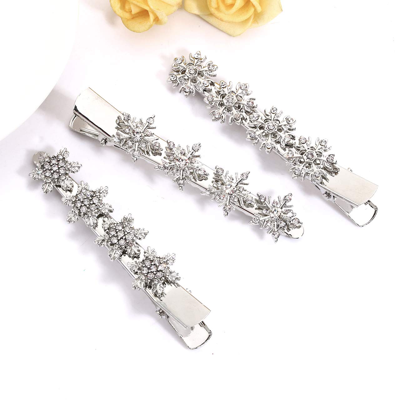 Sparkling Rhinestone Snowflake Hair Clip - Silver Winter Holiday Hair Accessories for Women & Girls | Christmas Party, Wedding, Prom, Festive Occasions