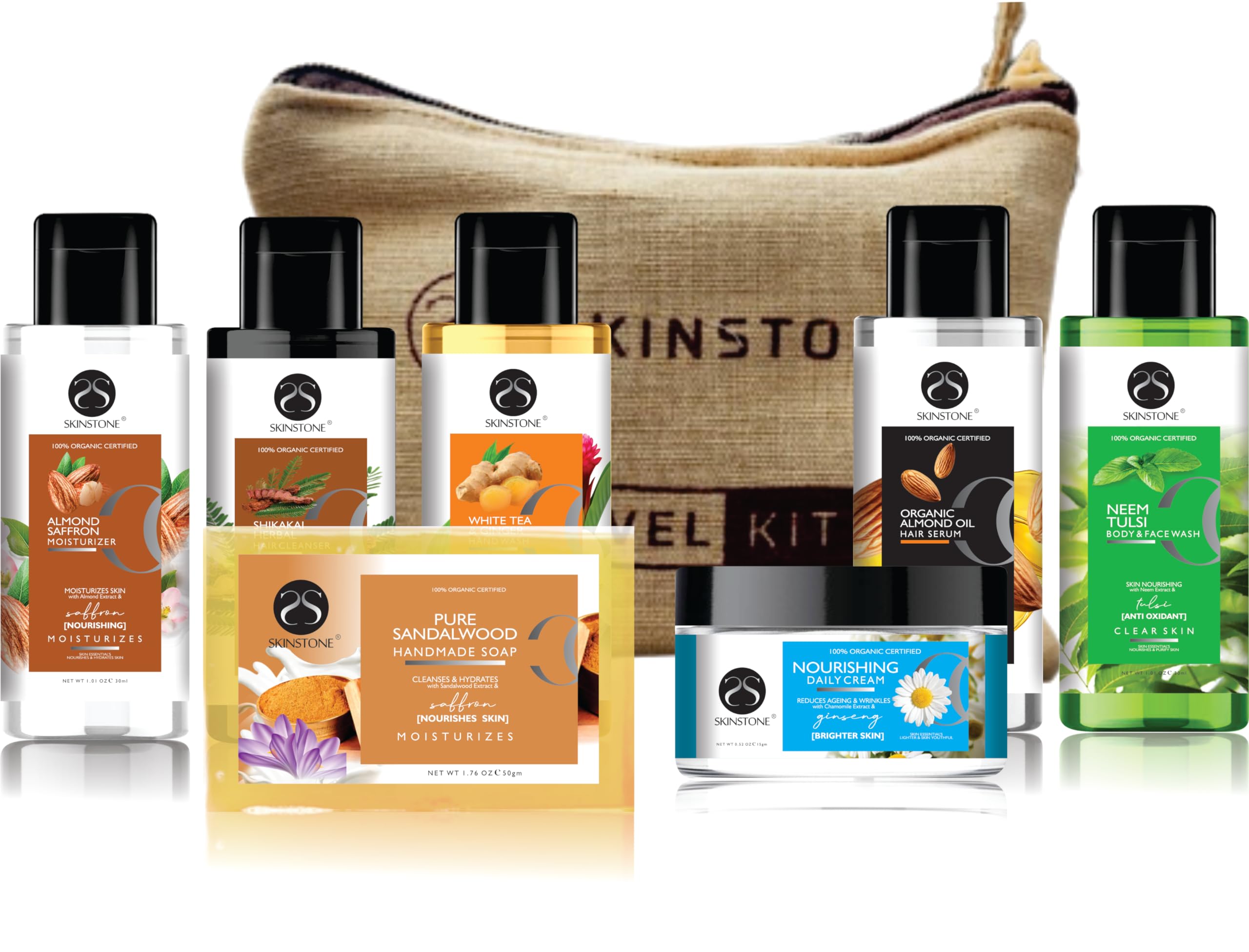 Premium SKINSTONE Travel Kit with Eco-Friendly Jute Bag - Perfect for Vacation, Business Trips & Gifts