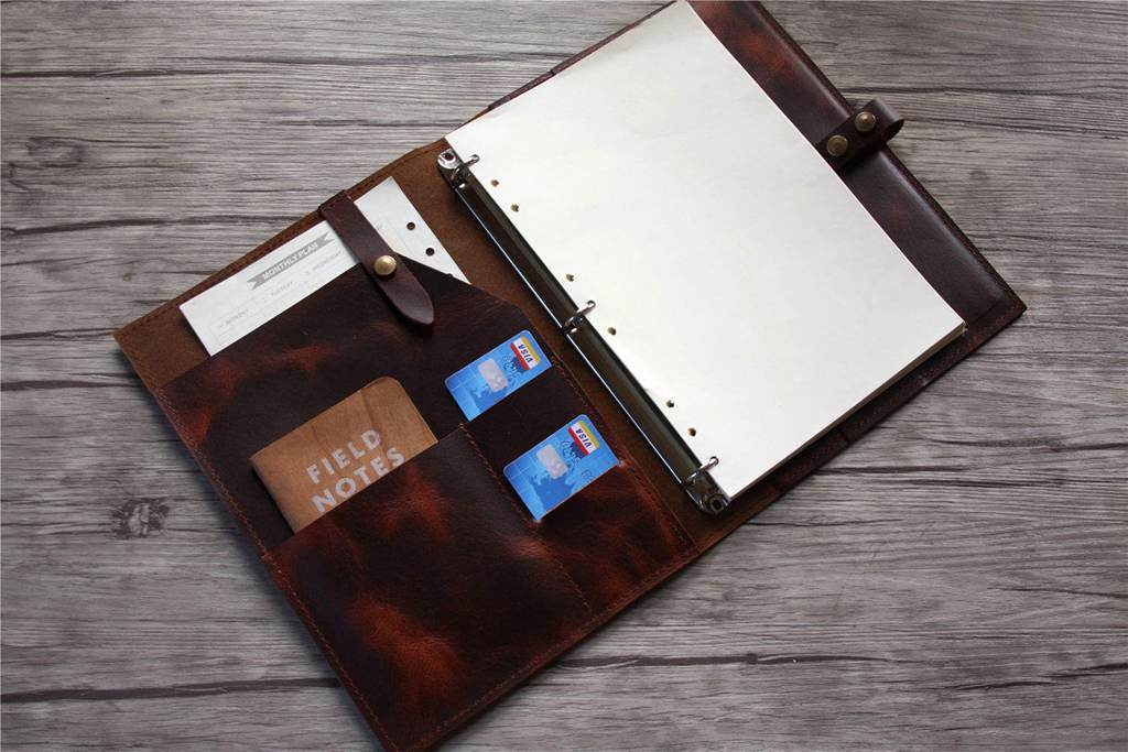 Personalized Brown Leather Binder for School - Custom Name Engraved Notebook Cover - Perfect for Students, Office & Business Professionals