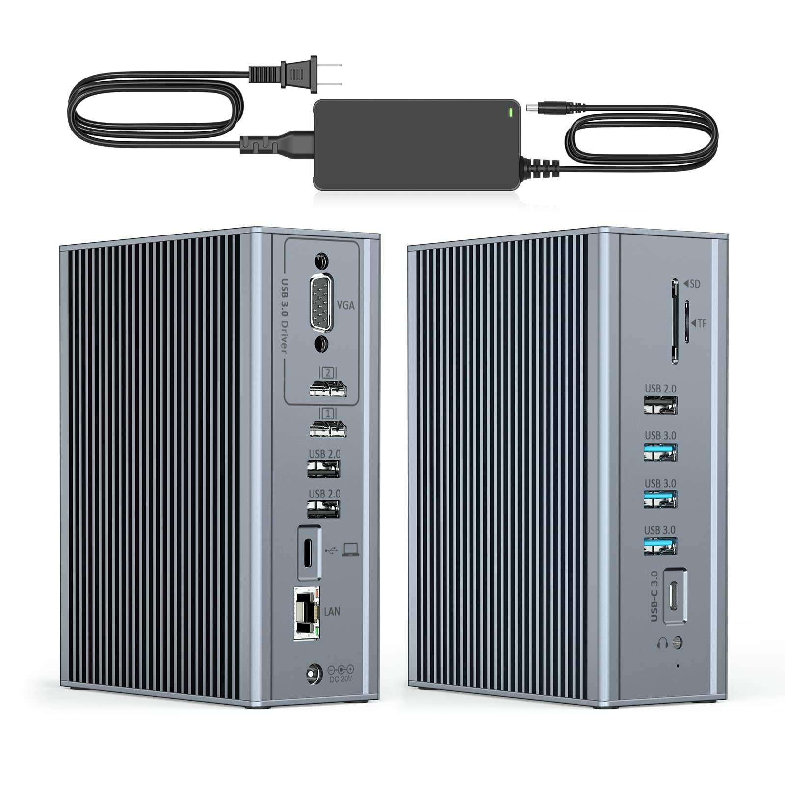 16-in-1 USB C Laptop Docking Station with Dual HDMI & VGA - Universal USB C Hub for MacBook Pro/Air, Windows Laptops - 6 USB Ports, SD/TF Card Reader, Ethernet, 3.5mm Audio - Perfect for Home Office & Multi-Monitor Workstations
