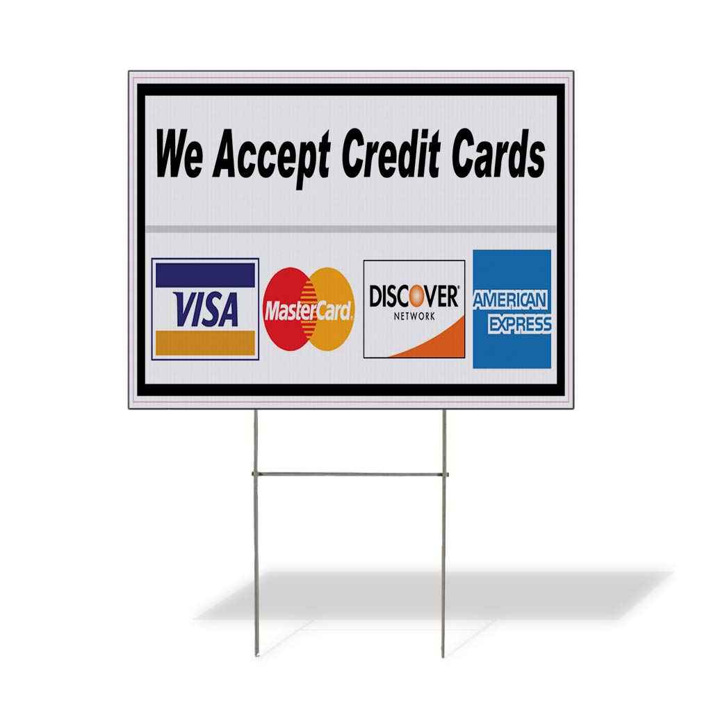 We Accept Credit Cards Plastic Weatherproof Yard Sign - 24x18 Inch, Set of 3 - Durable Restaurant, Cafe & Bar Business Sign - Ideal for Outdoor Use, Drive-Thru & Storefront Advertising