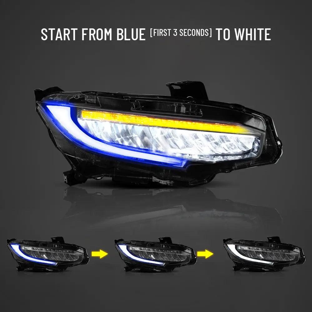 LED Headlight Assembly with Reflection Bowl Chrome for 2016-2021 Honda Civic 10th Gen (FC/FK) - Upgrade Your Night Driving Safety & Style