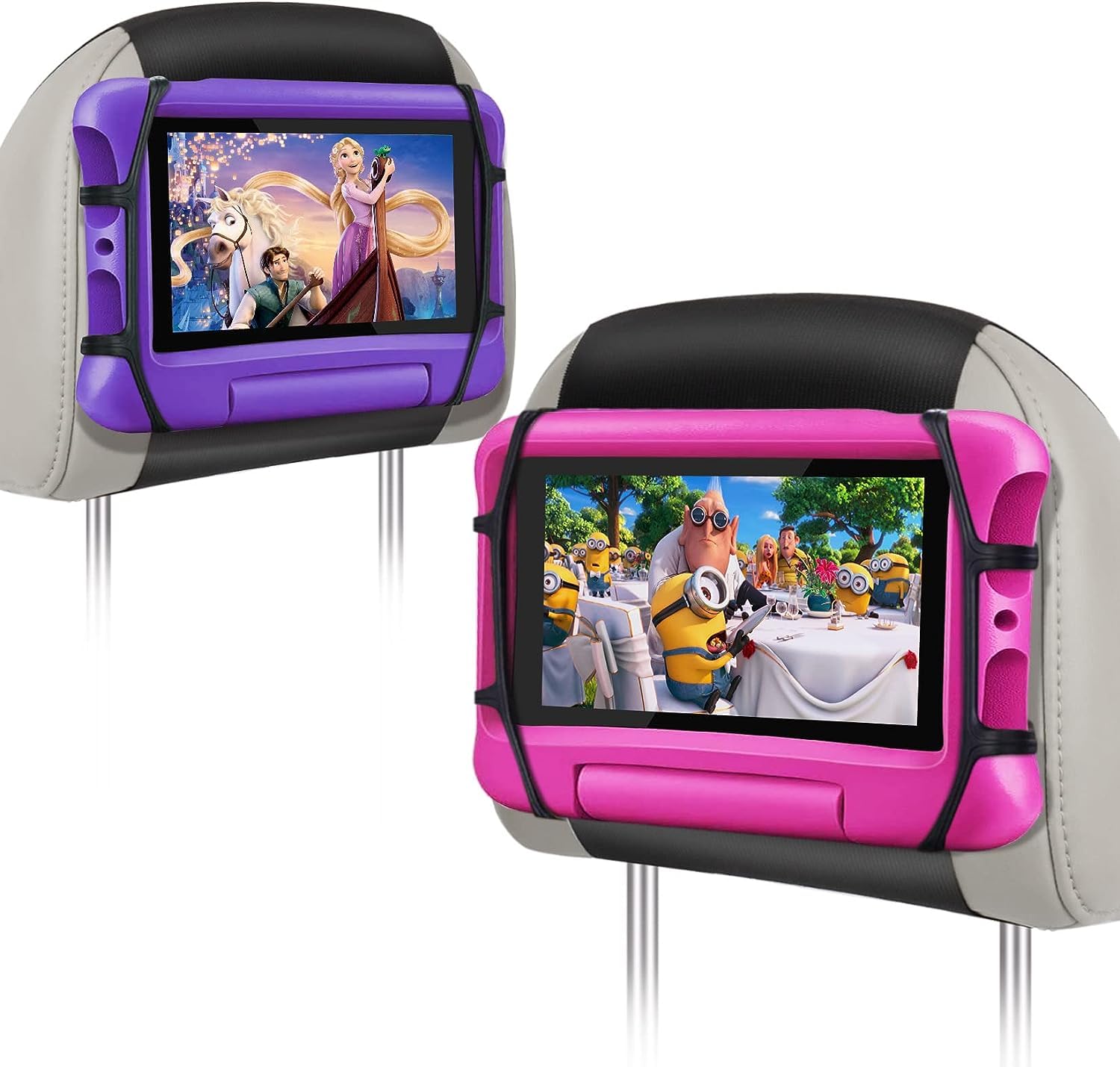 BIGASUO 2 Pack Car Headrest Tablet Mount Holder - Adjustable Angle Anti-Slip Strap for 7-12.9 Inch iPads & Tablets - Perfect for Kids Entertainment on Road Trips & Long Drives