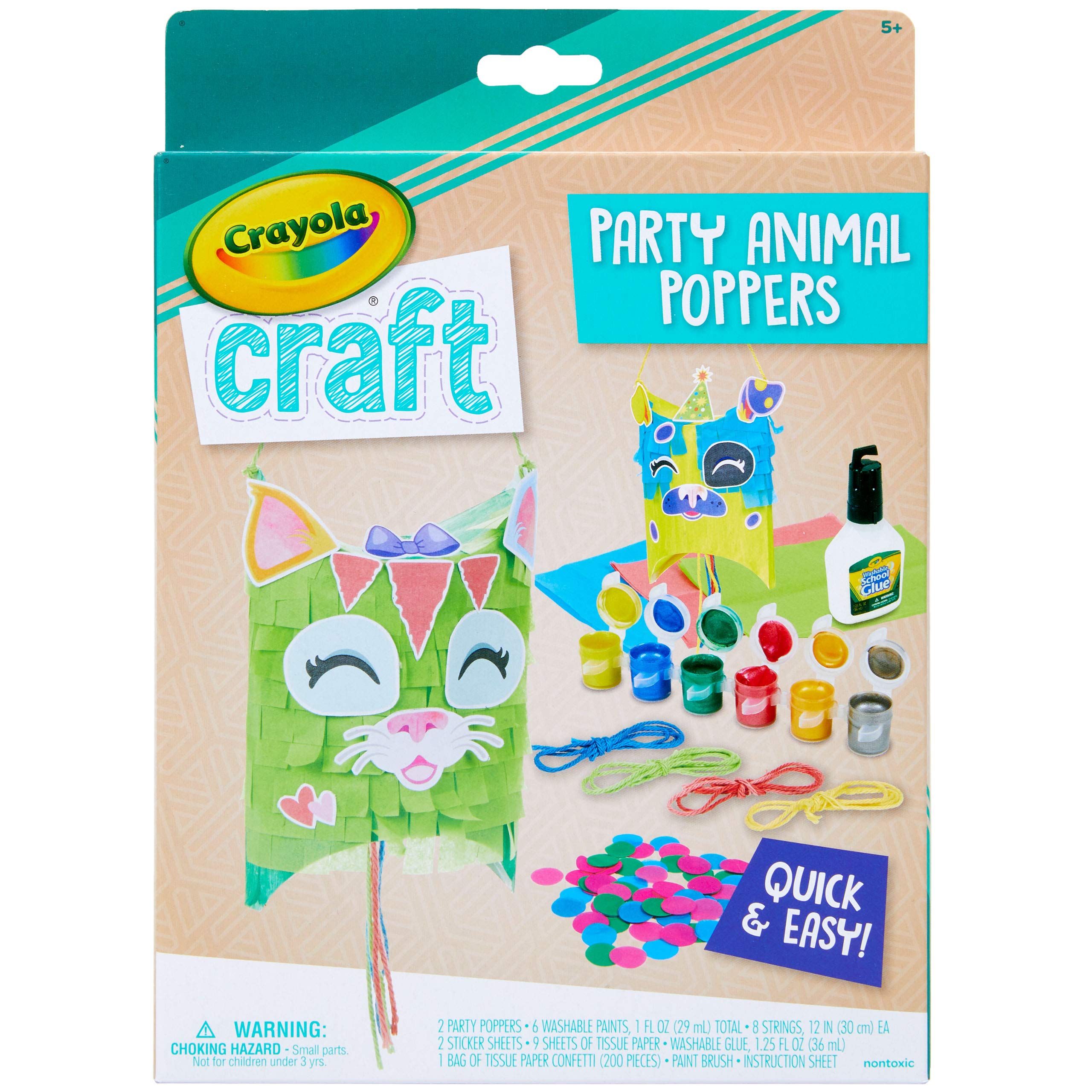 Crayola Craft Confetti Party Poppers - Animal Themed DIY Craft Kit for Kids Ages 5-8, Creative Gift for Birthdays, Classroom Activities & Holiday Celebrations