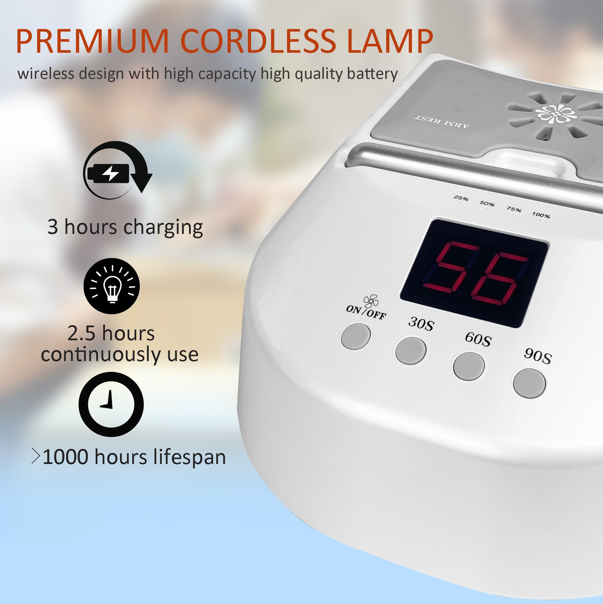 Professional Cordless LED UV Nail Lamp - Fast Drying for Gel & Acrylic Nails, Salon-Grade Manicure Light with 48W Power (White) | Perfect for Home Use, Nail Salons & Mobile Nail Technicians