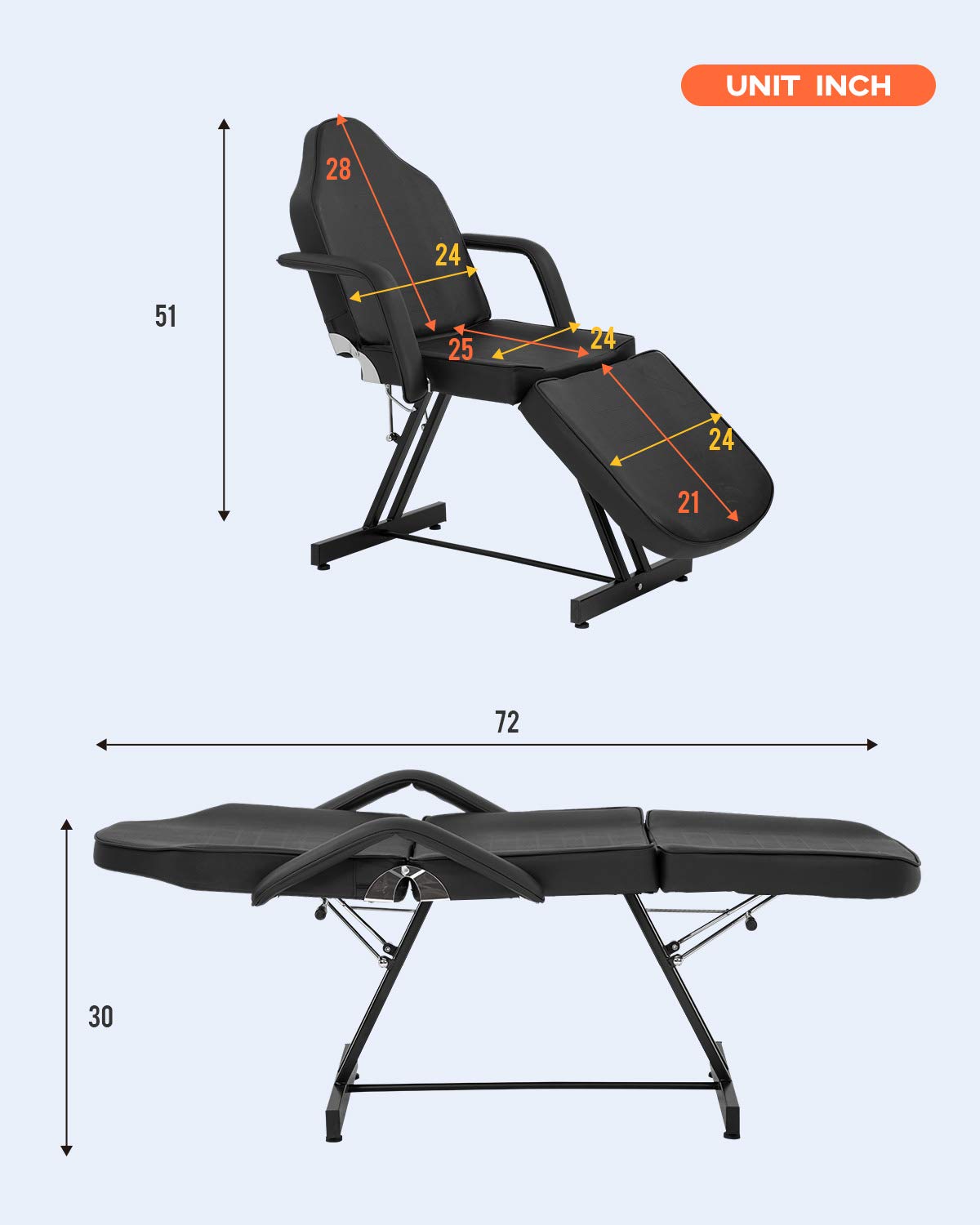 Professional Adjustable Massage Bed & Facial Table - Portable Tattoo Chair & Beauty Salon Equipment for Lash Estheticians, Medical Aesthetics & Barber Shops | Perfect for Spa Treatments, Tattoo Sessions & Salon Services | Black