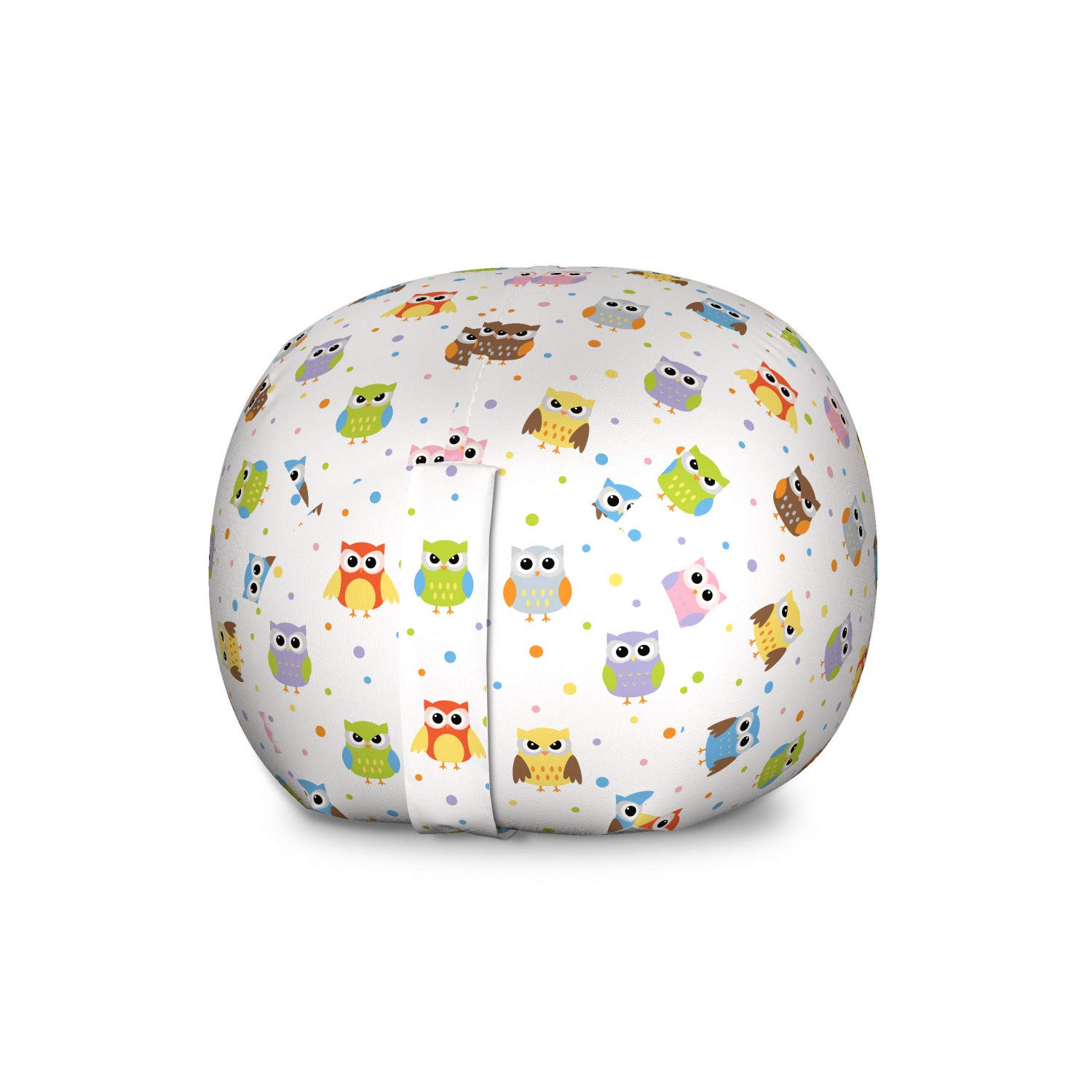 Ambesonne Owls Storage Toy Bag Chair - Large Washable Stuffed Animal Organizer with Colorful Dots & Funny Cartoon Mascot Design | Perfect for Kids' Room, Playroom & Toy Storage Organization