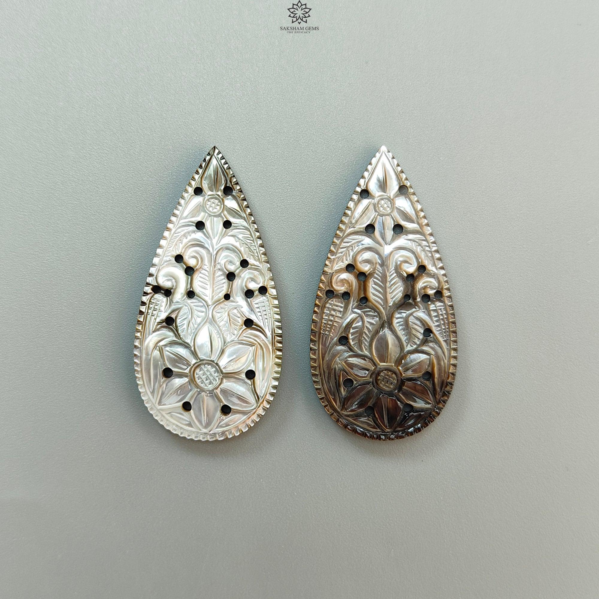 Natural Black & White Mother of Pearl Pear-Shaped Carvings - Untreated June Birthstone Gemstone for Handmade Jewelry - Perfect for Necklaces, Earrings & DIY Crafting
