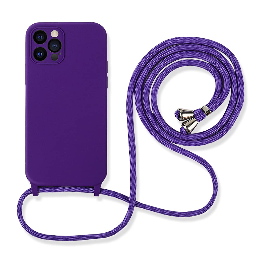 Yatchen 2-in-1 Hands Free Lanyard Case for iPhone 12 Pro Max - Soft Silicone Shockproof Cover with Adjustable Cross-Body Strap & Shoulder Belt (Purple) - Perfect for Gym, Running, Travel & Outdoor Activities