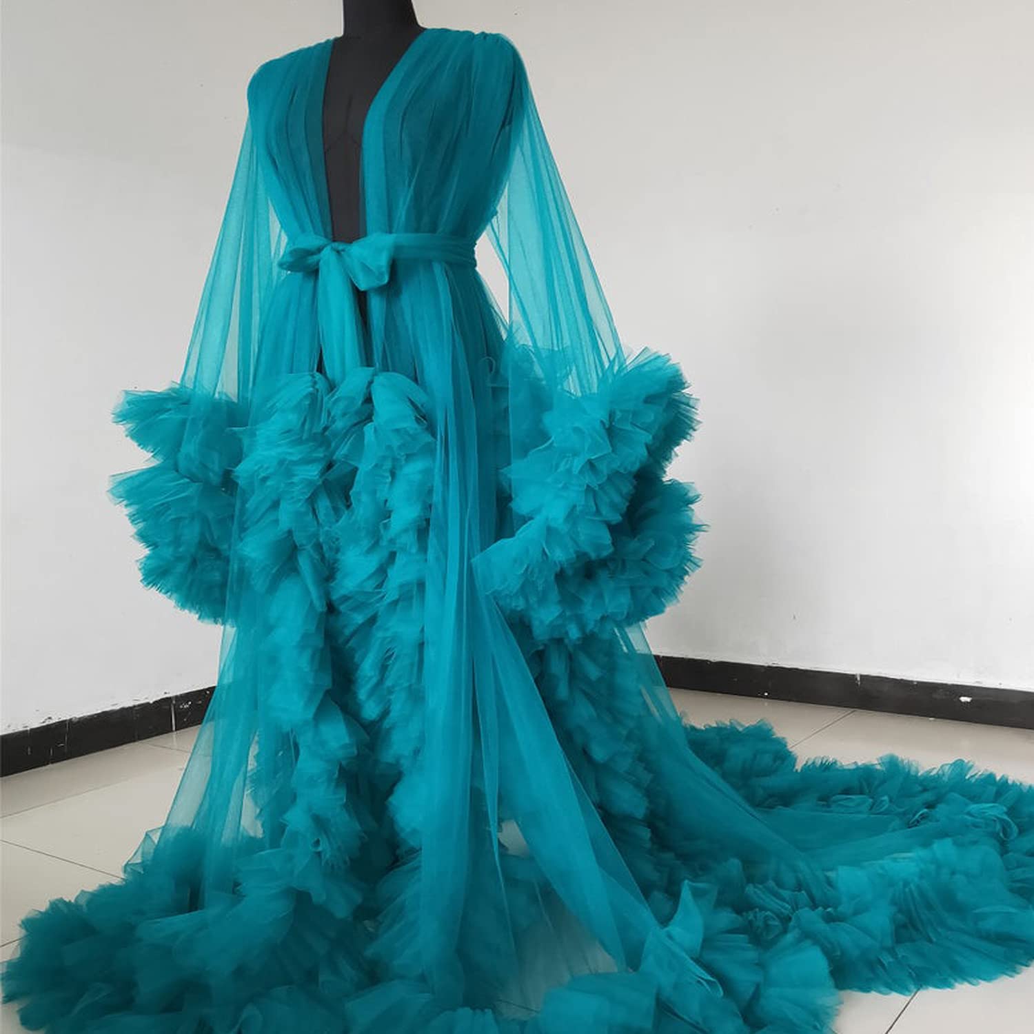 Luxury Tulle Maternity Robe - Elegant Bridal Nightgown & Bathrobe for Pregnancy Photoshoot, Baby Shower & Honeymoon