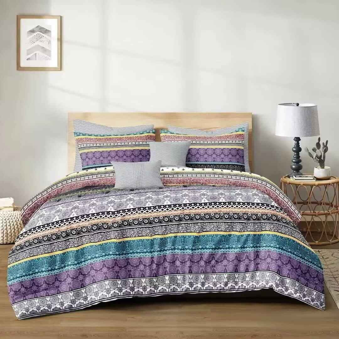 Shatex 3-Piece Queen Comforter Set (90x90 Inch) - Ultra Soft Polyester All Season Bedding, Elegant Boho Purple Pattern - Perfect for Master Bedroom, Guest Room & Dorm Decor