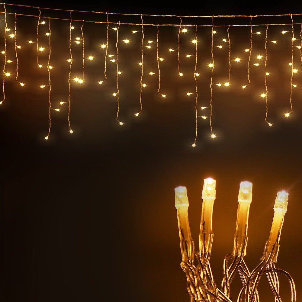 12.5M Solar Powered Christmas Icicle Lights - Warm White LED String Lights for Outdoor Holiday Decorations | Perfect for Roof, Windows, and Garden Decor