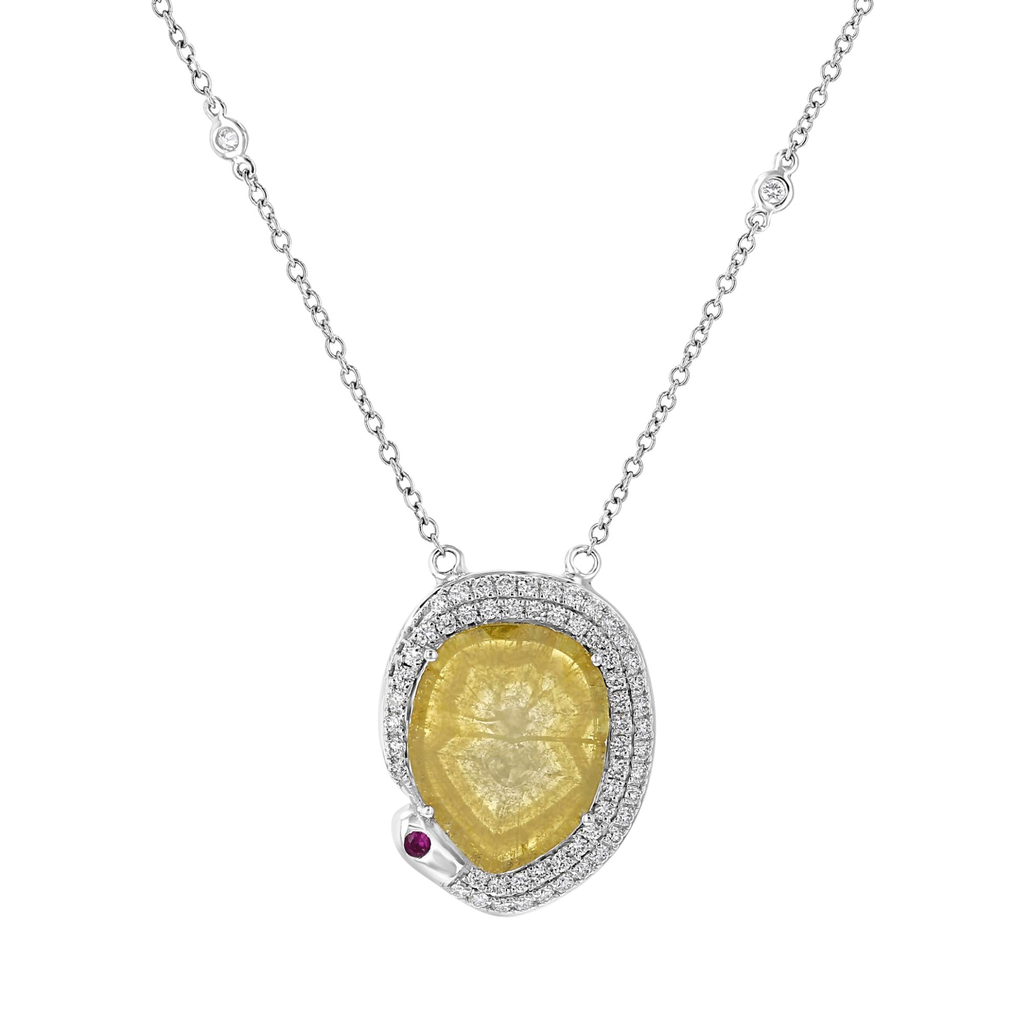 1.91 CT Yellow Diamond & Ruby Slice Halo Necklace for Women - Elegant Jewelry Gift for Anniversary, Valentine's Day & Special Occasions