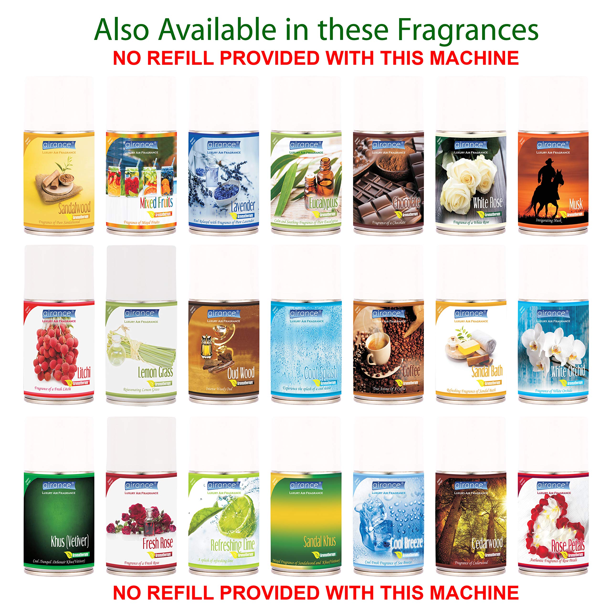 Airance Automatic Air Freshener Spray Dispenser - 2 Year Warranty - Compatible with Most 250ml Bottles - Assorted Scents - Perfect for Home, Office, and Car Use