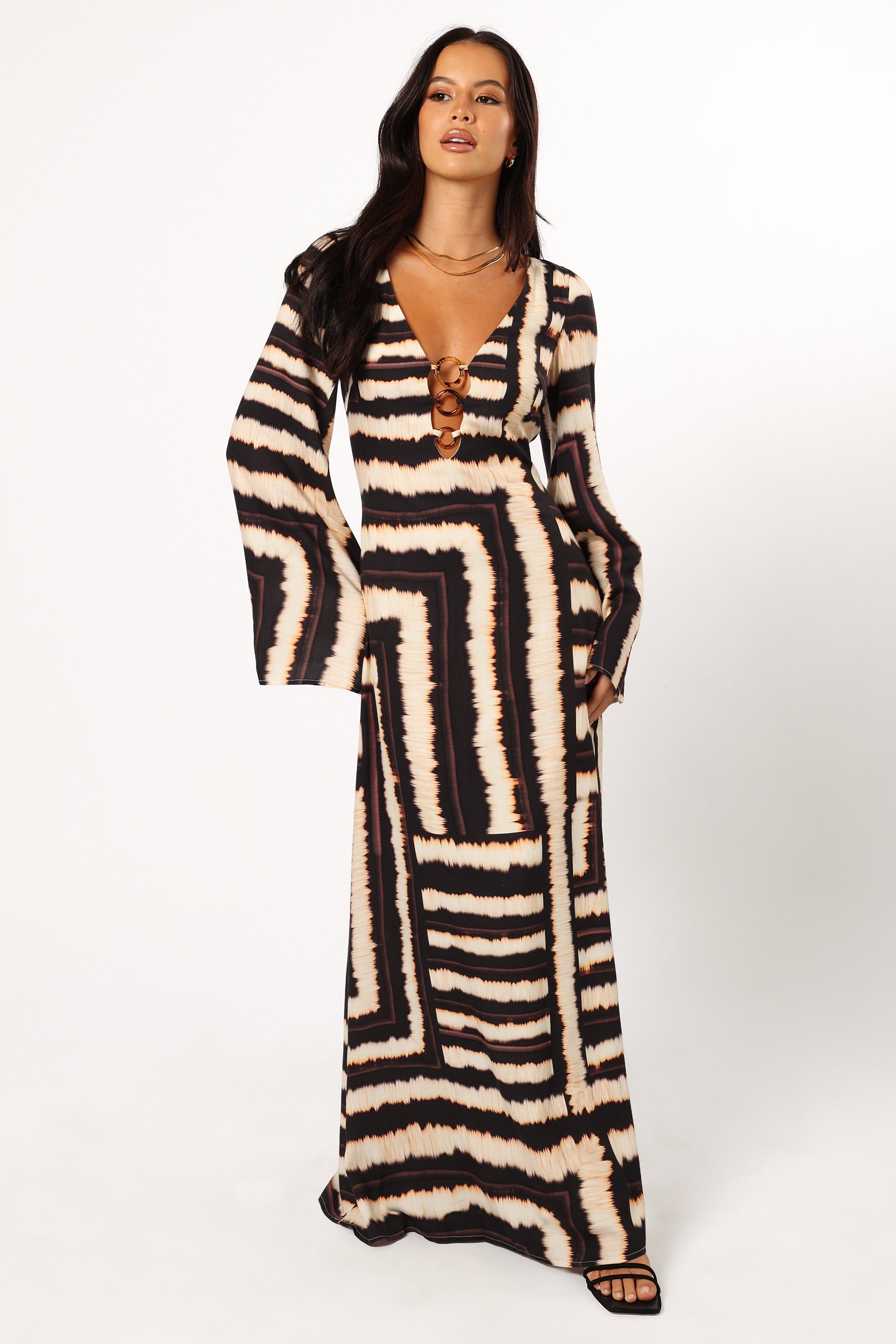 Azure Maxi Dress with Noria Print - Flowy Summer Beach Dress for Women, Perfect for Vacations, Parties, and Casual Outings