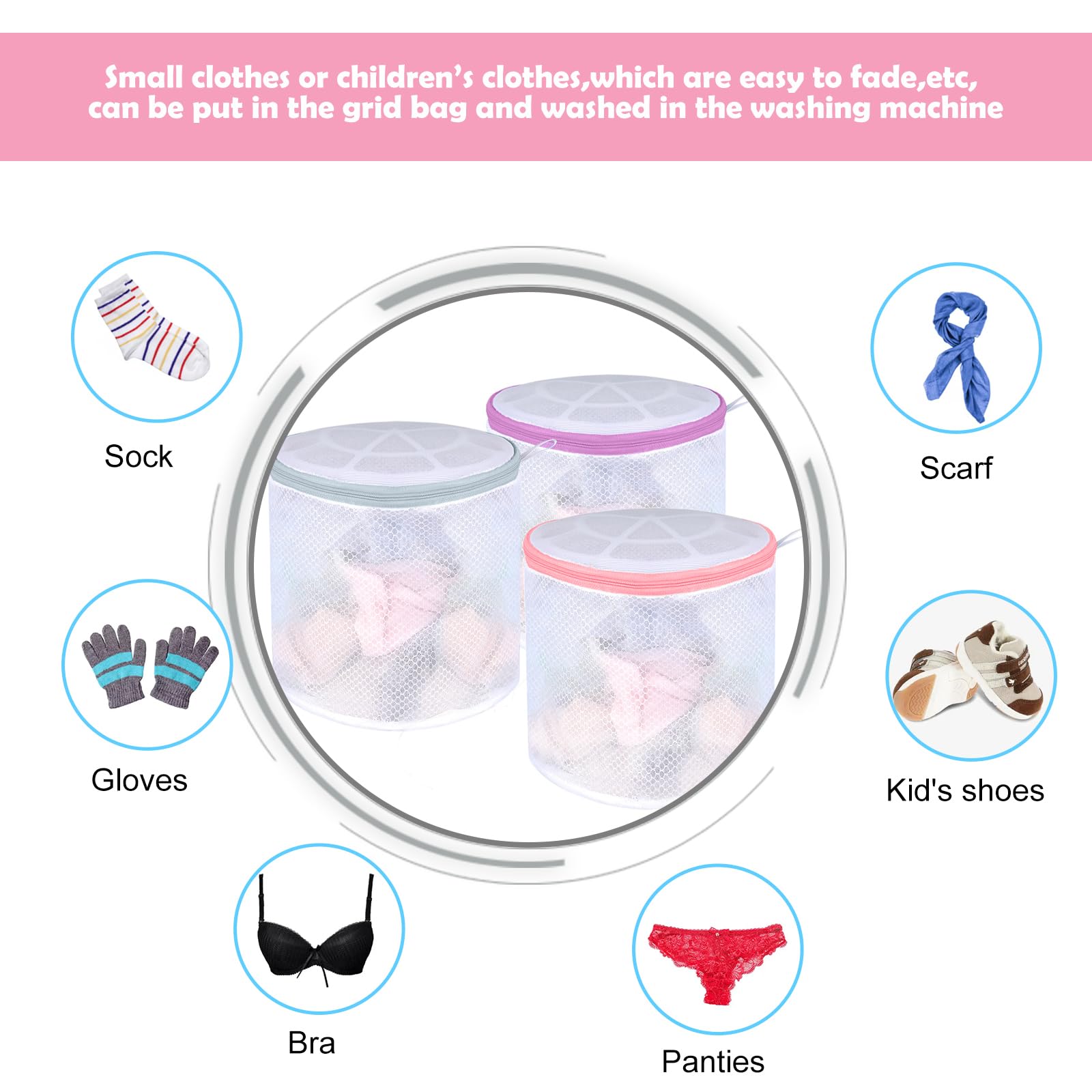 Mesh Bra Bags for Laundry - 3 Pack Delicate Wash Bags for Bras, Socks & Underwear - Machine Washable Lingerie Protector for Gentle Cycle - Perfect for Travel, Gym & Home Laundry Care