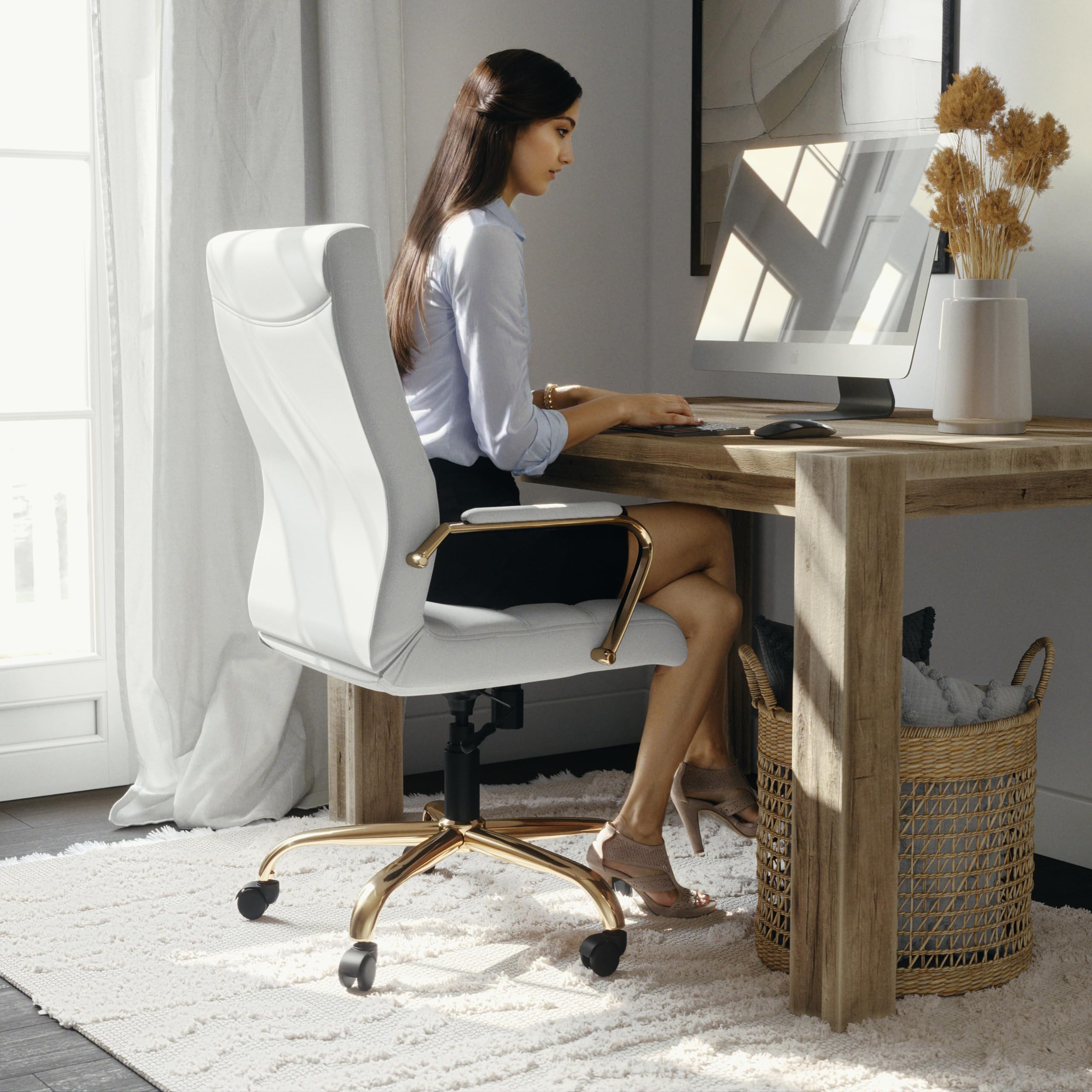 Flash Furniture Whitney Mid-Back Swivel LeatherSoft Office Chair - Adjustable Height Ergonomic Desk Chair with Padded Seat & Armrests, 27