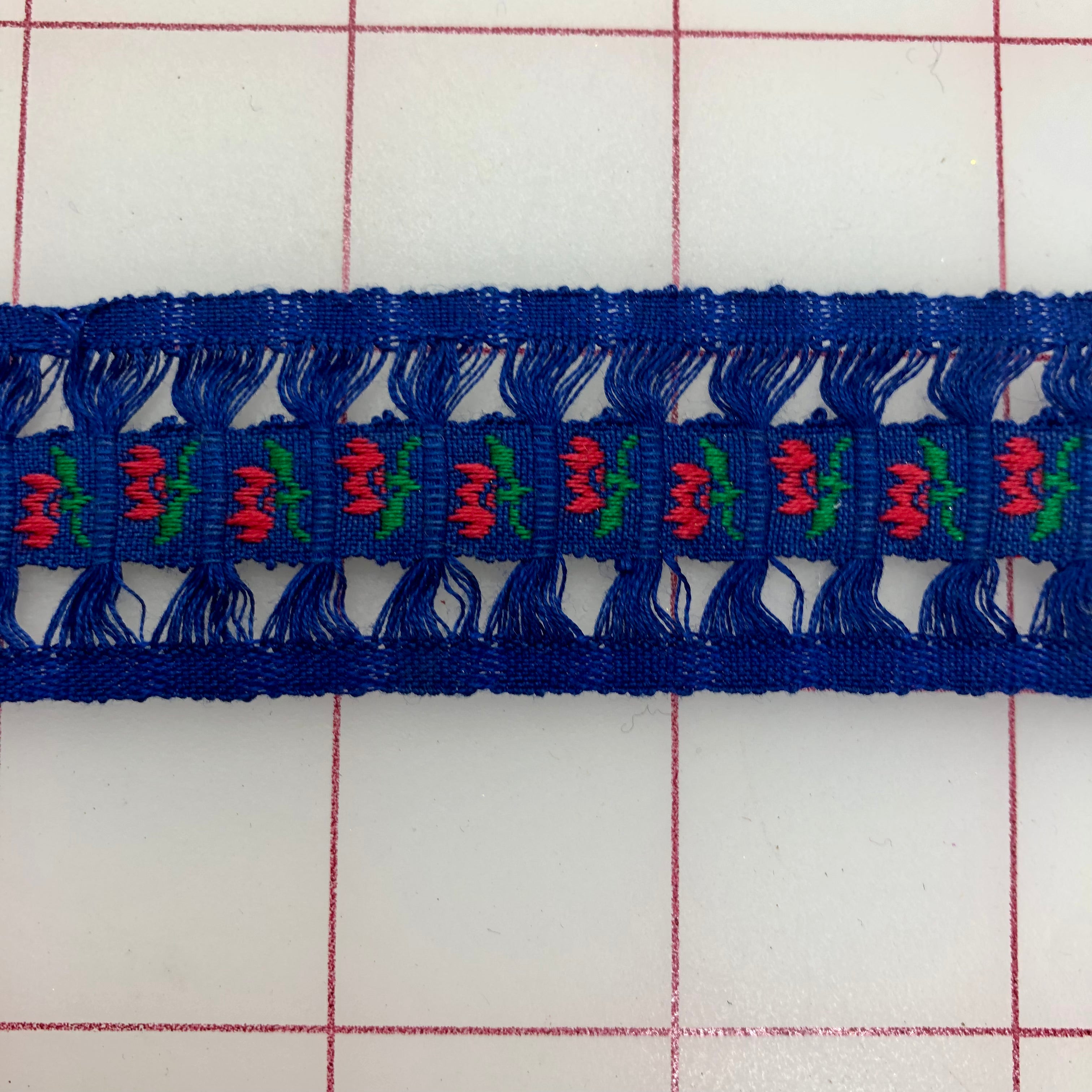 Vintage Royal Blue Embroidered Non-Metallic Trim 1.125