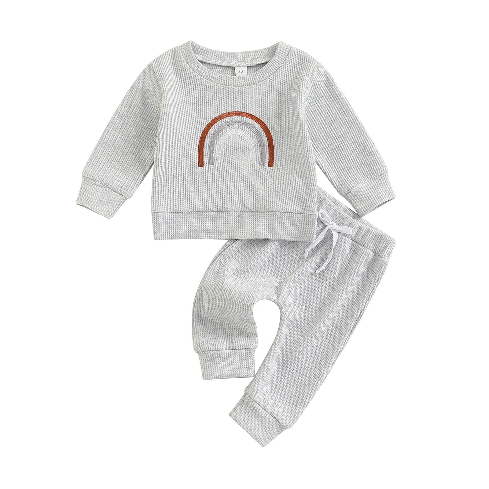 Newborn Baby Girl & Boy Fall Winter Outfit Set - Waffle Long Sleeve Pullover Sweatshirt & Drawstring Pants | Cozy Winter Wear for Infants, Photo Shoots & Holiday Gifts
