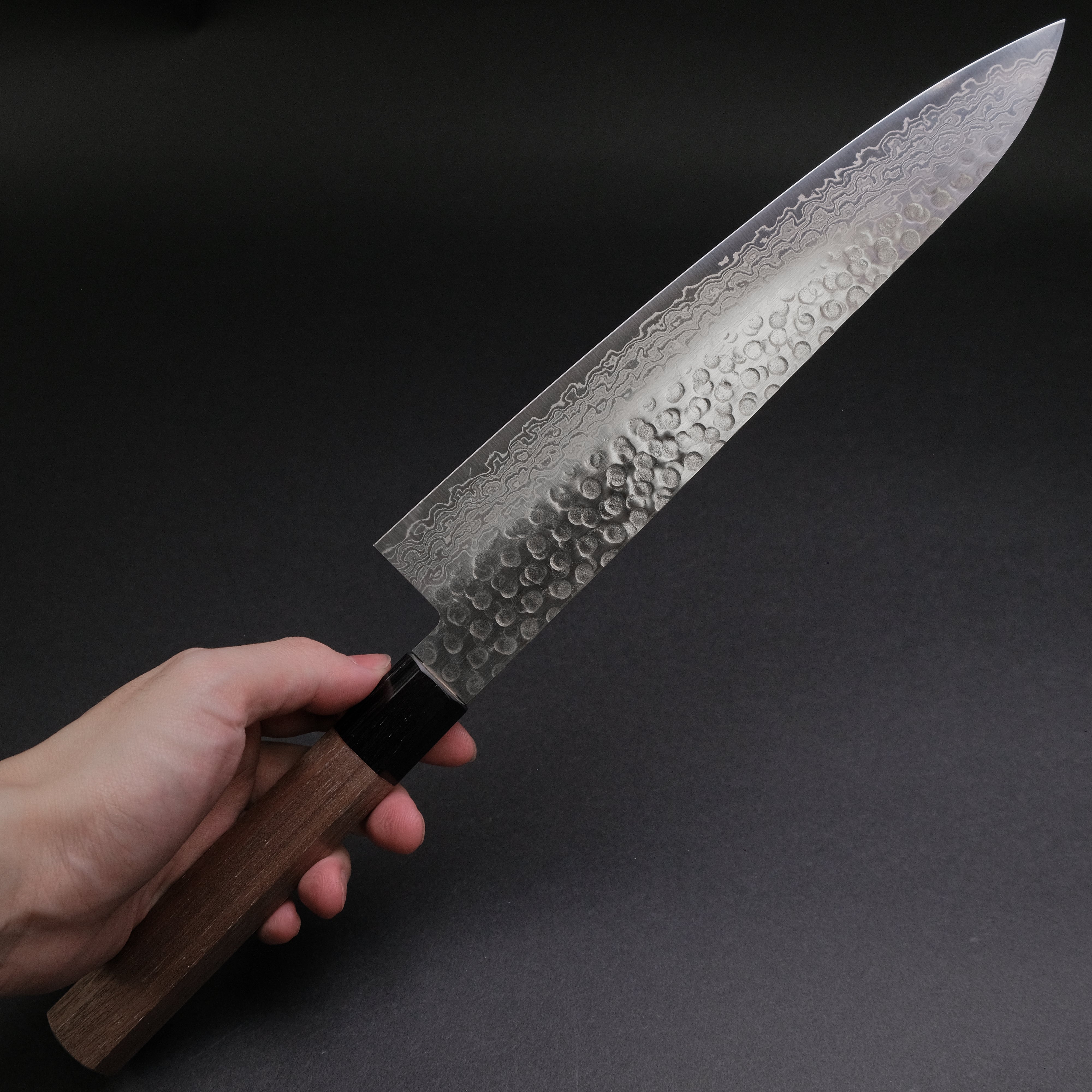 Hitohira HG Tsuchime Damascus Gyuto 240mm Japanese Chef Knife with Walnut Handle - Perfect for Sushi, Meat Slicing & Professional Kitchen Use