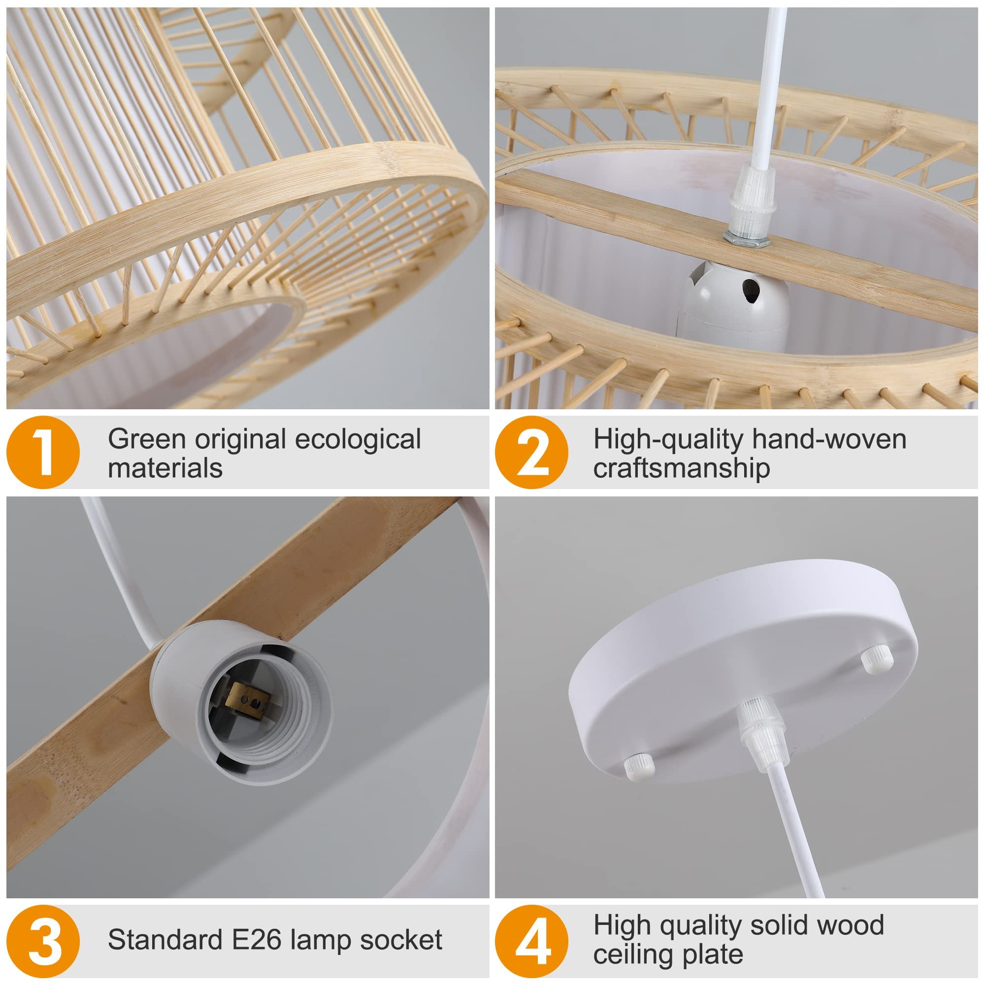 Boho Rattan Pendant Light - 15.8