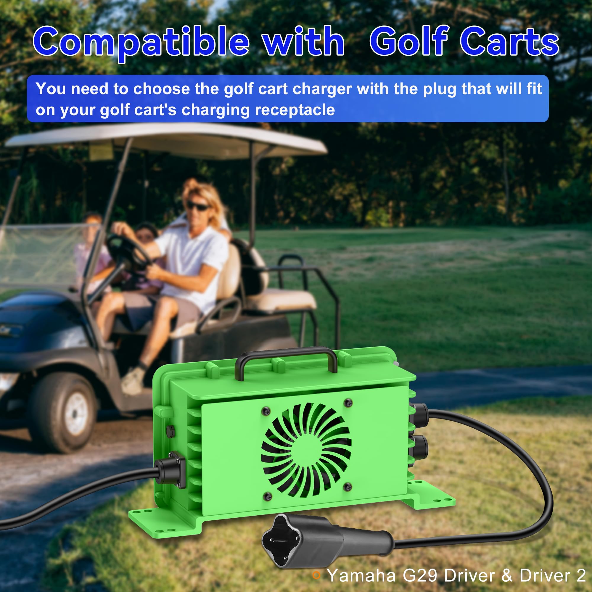 48V 18A Golf Cart Battery Charger for Yamaha G29 Drive & Drive 2 (2007-2024) | 3-Pin Waterproof Trickle Charger for 48V Lead Acid Batteries | Perfect for Home, Course & RV Use