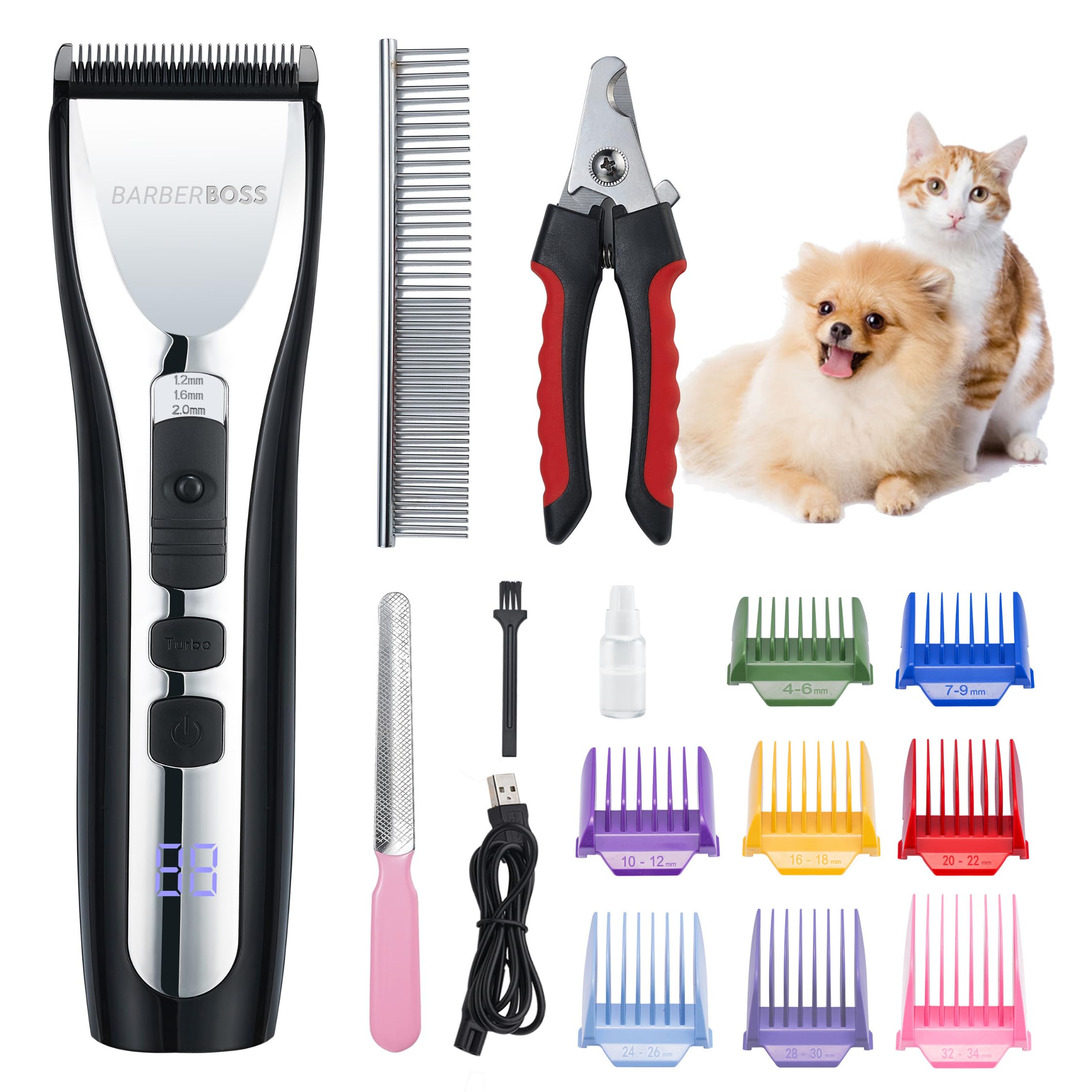 Professional BarberBoss Dog Clipper for Thick & Fluffy Hair - Cordless Pet Grooming Kit with Cat Trimmer QR-9086 | Perfect for Home Grooming, Professional Salons & Pet Spa Days