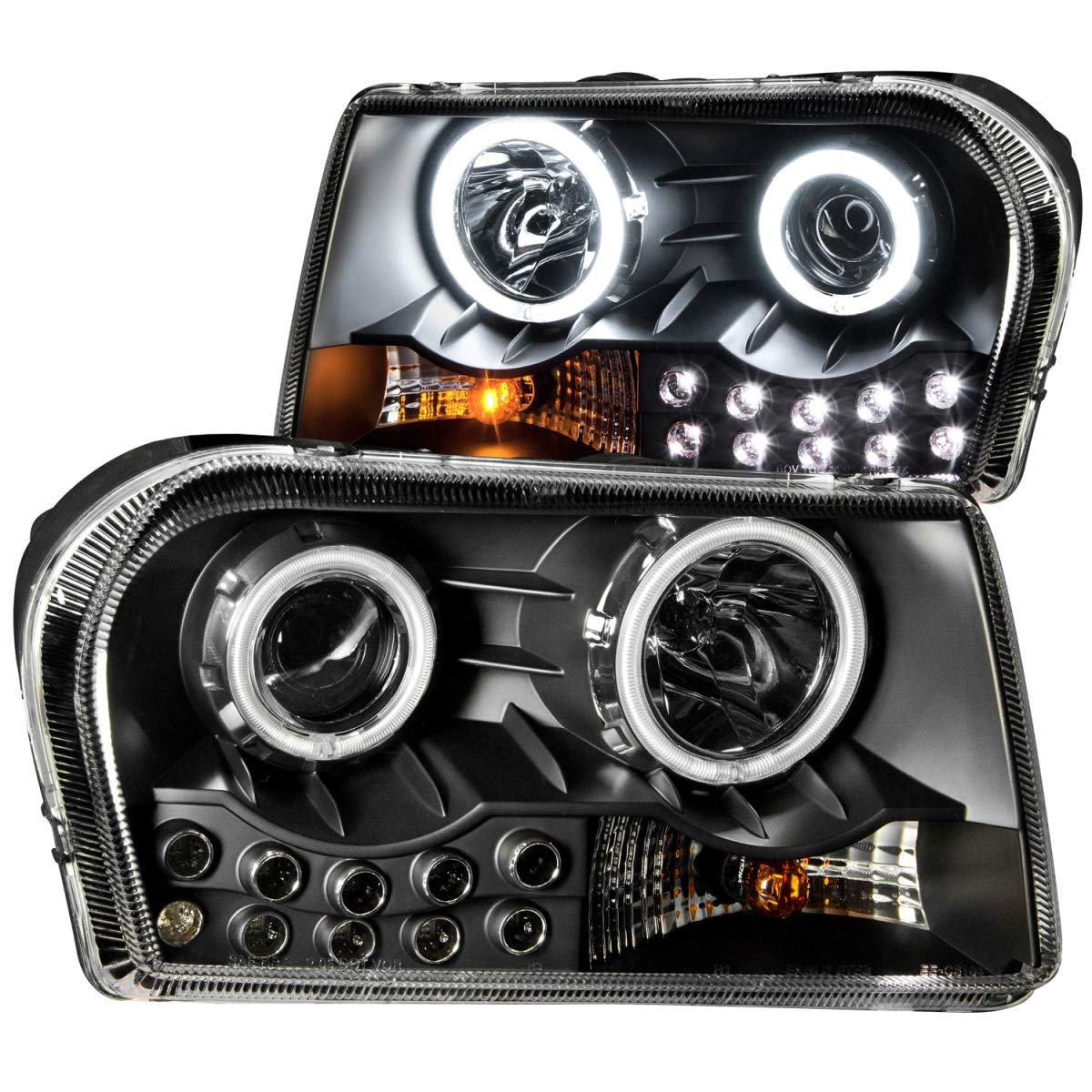 Anzo USA 121152 Chrysler 300 Projector Headlights with Halo Rings & Black Clear Housing - Amber Reflectors - Pair (Perfect for Night Driving & Car Upgrades)