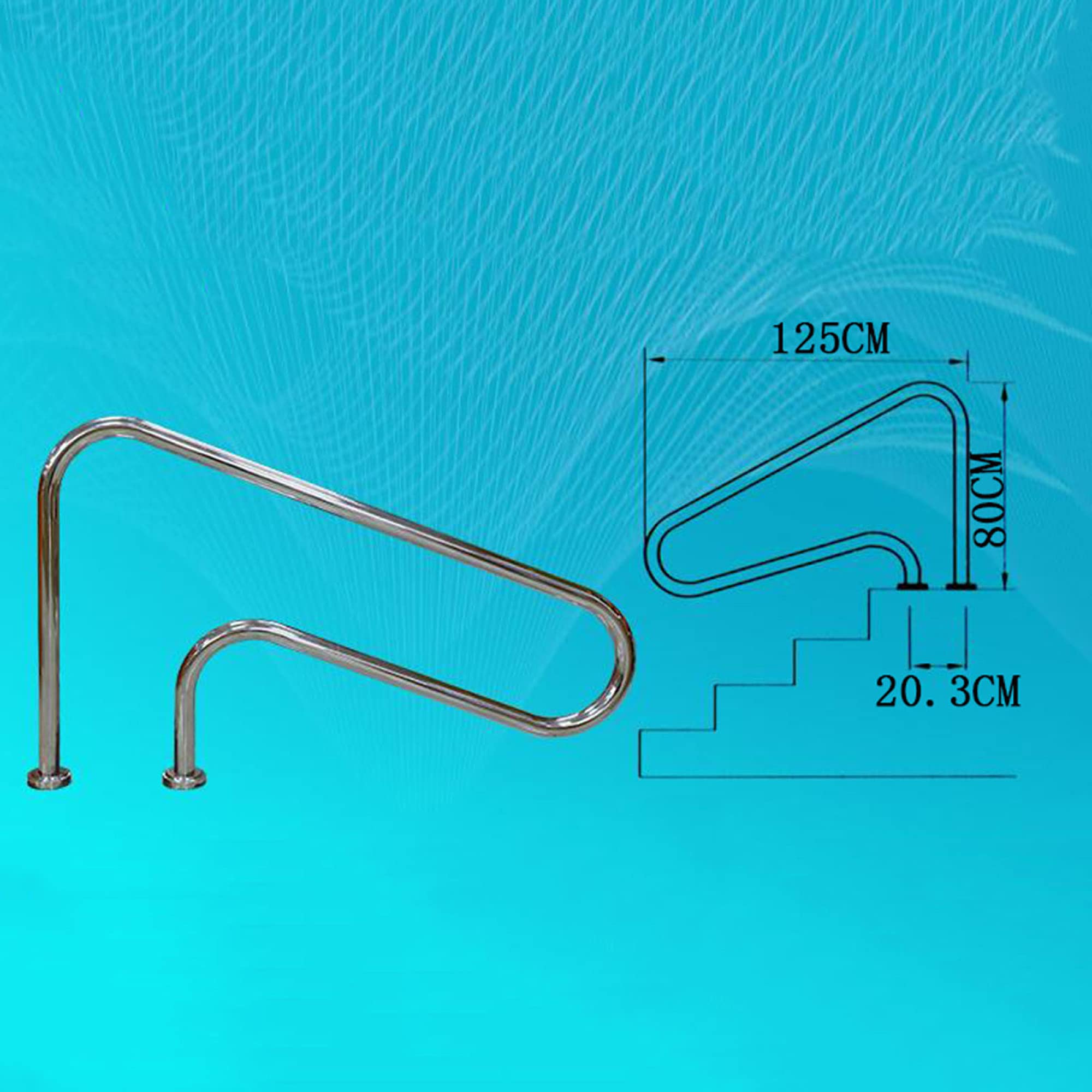 304 Stainless Steel Swimming Pool Handrails - 124cm Silver Deck Support Rods for Indoor & Outdoor Pools | Slip-Resistant Safety Handles for Pool Walls, Steps, and Spa Areas