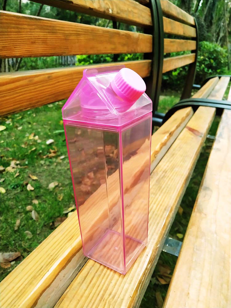 17oz (500ml) Leakproof Pink Milk Carton Water Bottle - Portable & Cute Drinkware for Outdoor Activities, Hiking, Camping & Travel - BPA Free Reusable Bottle for Kids & Adults