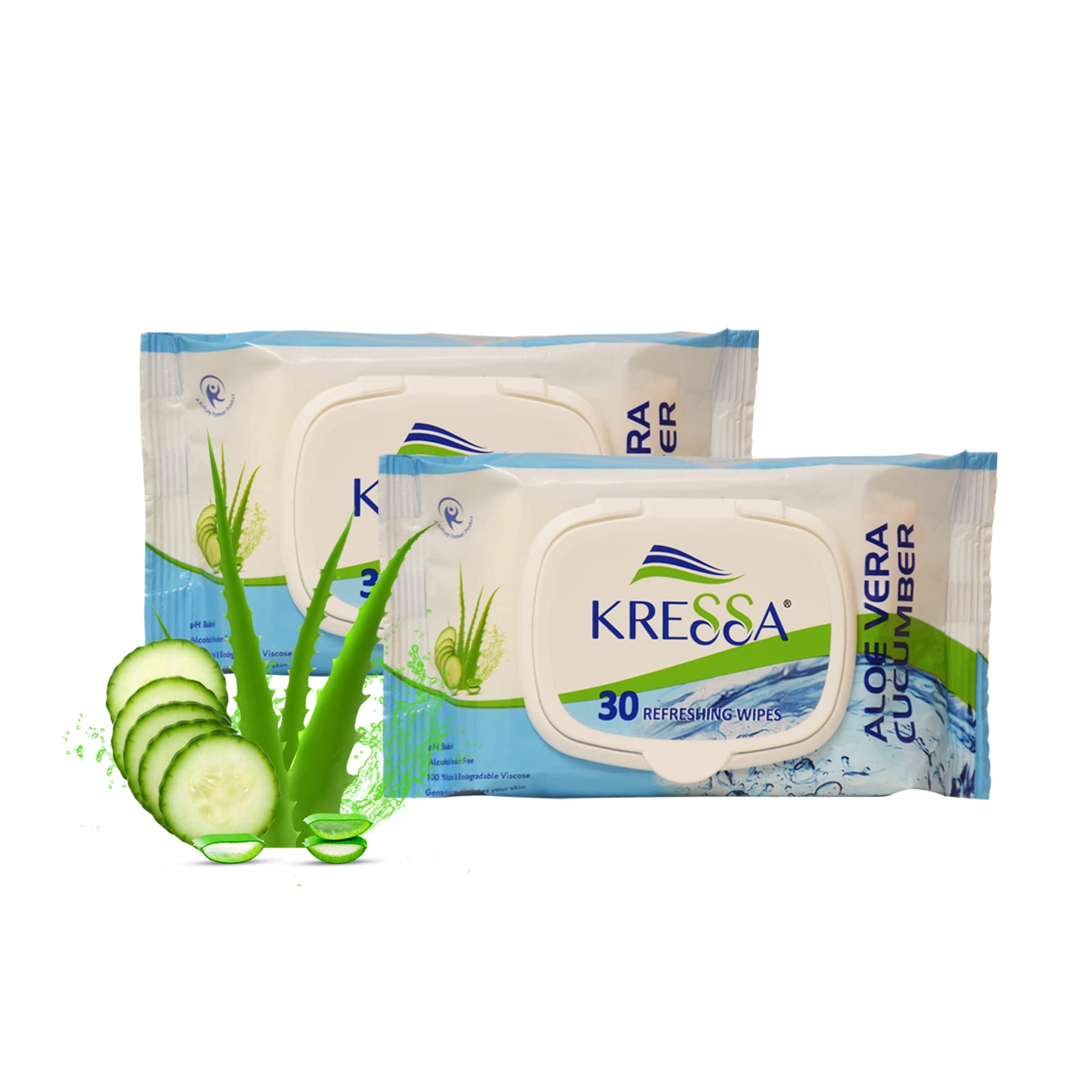 Kressa Refreshing Facial Wipes with Aloe Vera & Cucumber Extract - 2 Pack | Gentle Cleansing, Moisturizing & Soothing | Perfect for Travel, Gym & On-the-Go Skincare