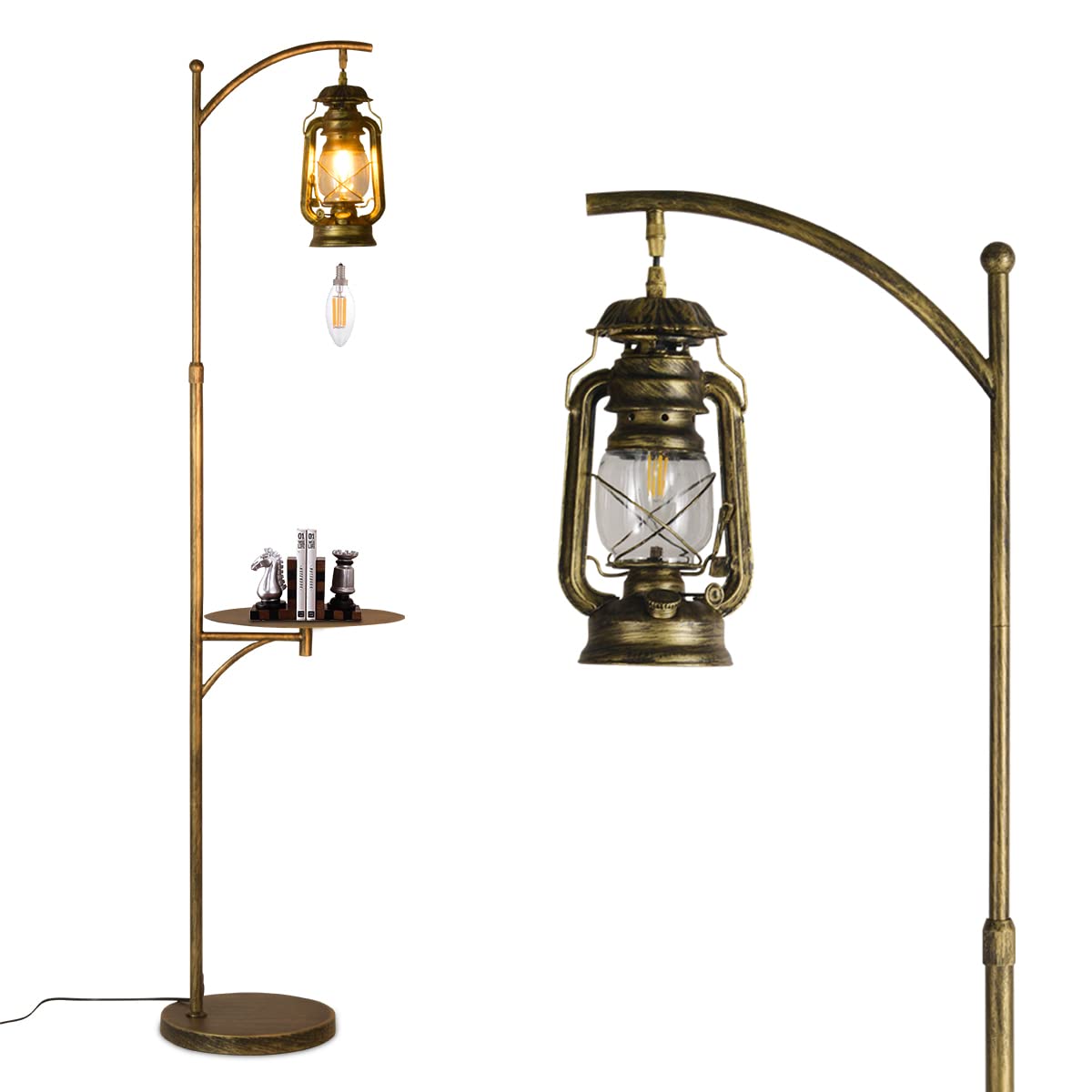 Farmhouse Adjustable Floor Lamp with Tray - Rustic Bronze Standing Light for Bedroom, Living Room, Office & Cafe - On/Off Foot Switch - Perfect for Reading Nook, Home Office Decor & Cozy Living Spaces