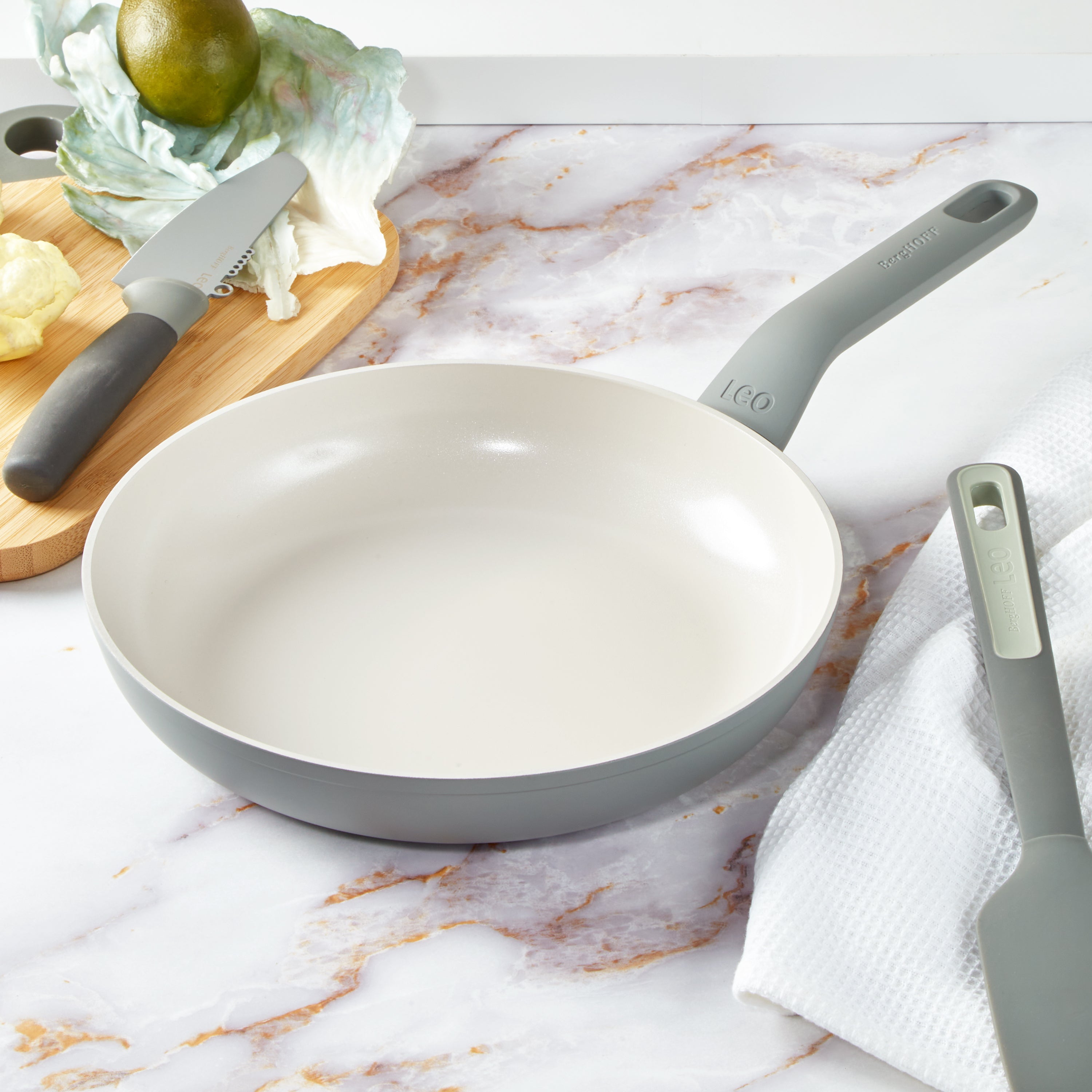 BergHOFF Leo Balance 5-Piece Nonstick Aluminum Cookware Set with Glass Lids in Moonmist - Perfect for Sauteing, Frying & Everyday Cooking