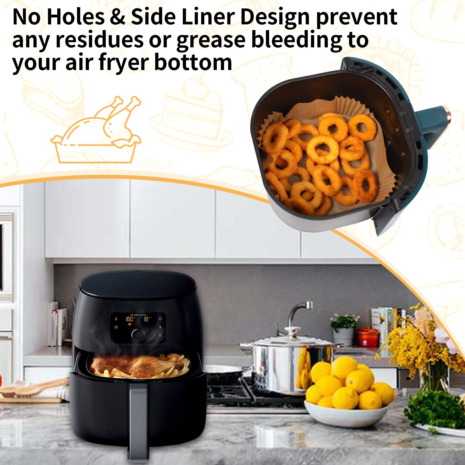 100PCS Disposable Air Fryer Liners - Oil & Water Proof Square 6.3in Food Grade Paper - Compatible with Ninja, Tower, COSORI Air Fryers - Perfect for Healthy Cooking, Baking & Frying at Home