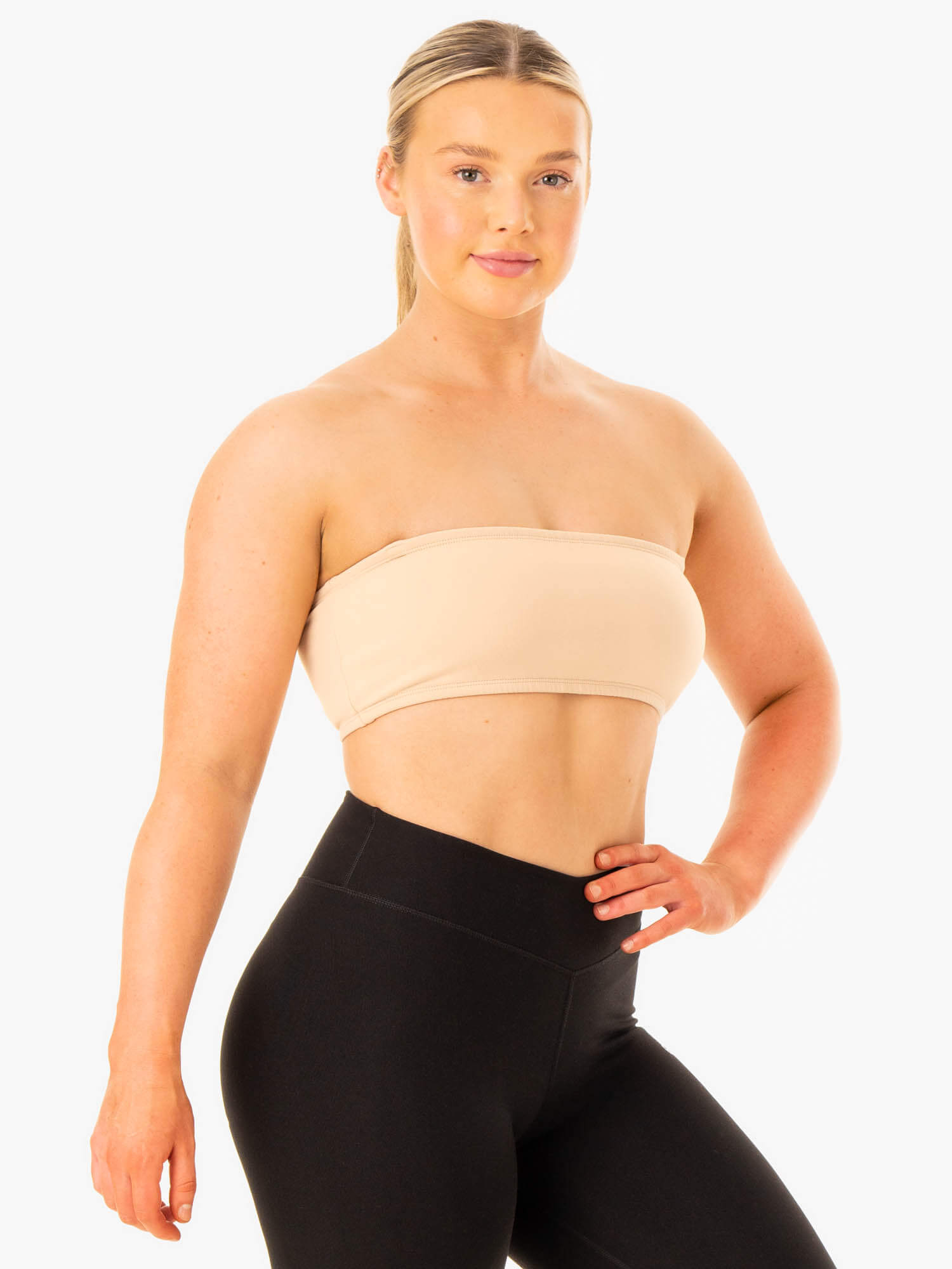 Convertible Bandeau Sports Bra for Women - Seamless Workout Top with Adjustable Straps - Yoga, Running, Gym & Activewear - Sand Color
