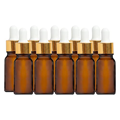 Amber Glass Bottle, Golden Dropper, 10ml