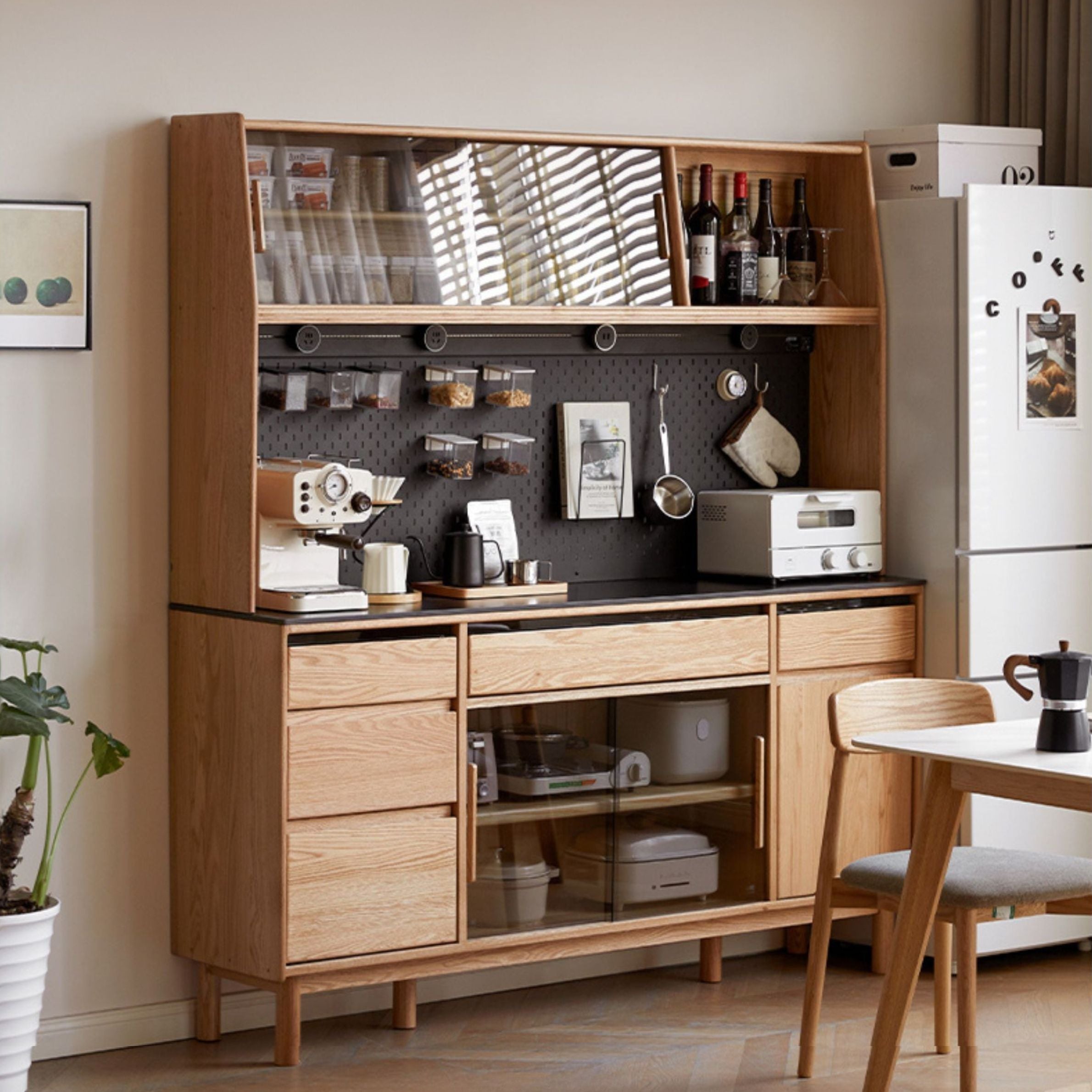 Solid Oak Wood Modern Rock Board Sideboard - Stylish and Durable Storage Cabinet for Living Room, Dining Room, or Entryway