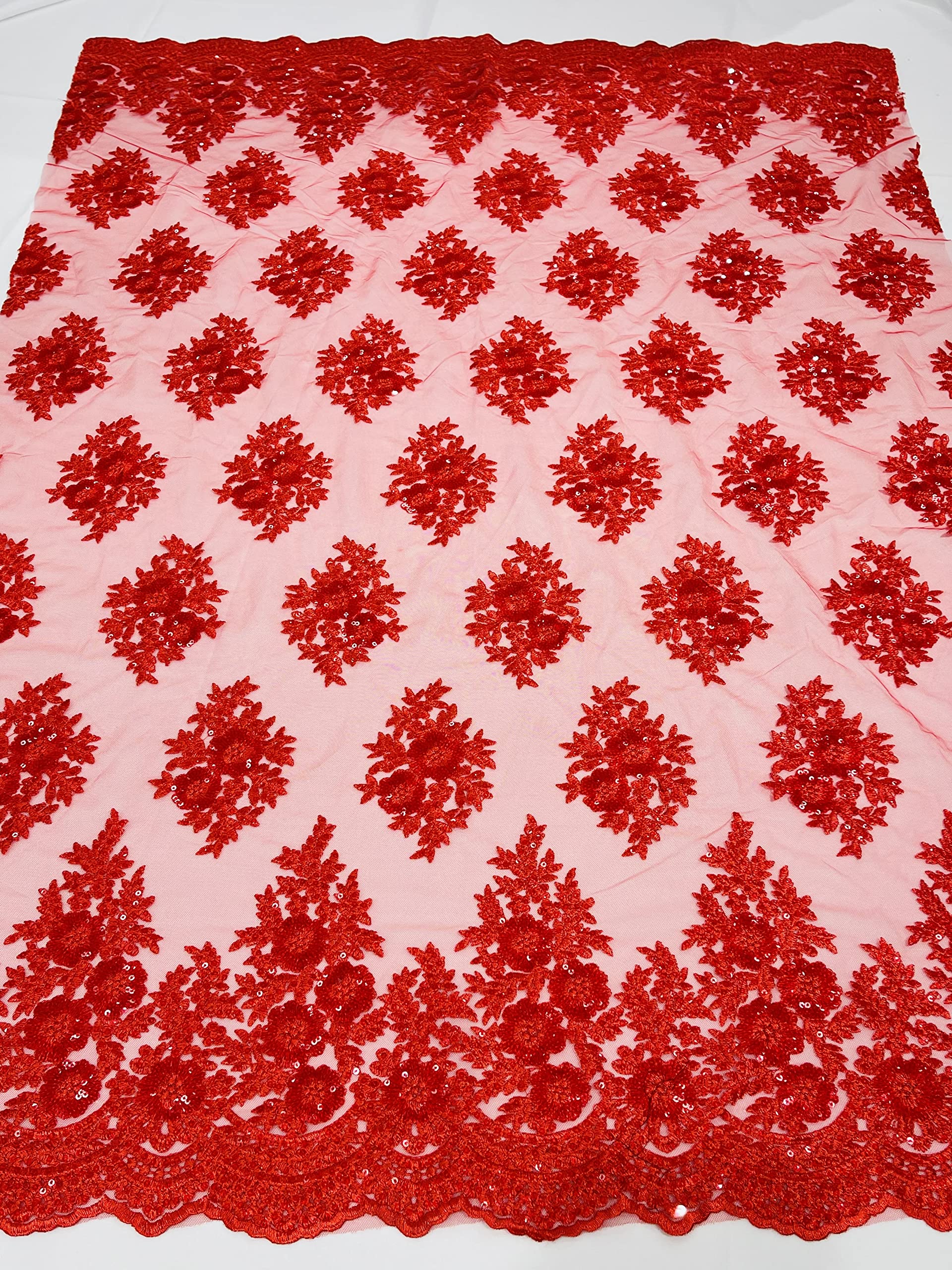 Emma Design Floral Corded Embroidered Fabric with Sequins & Glitter Mesh Lace - 52/54