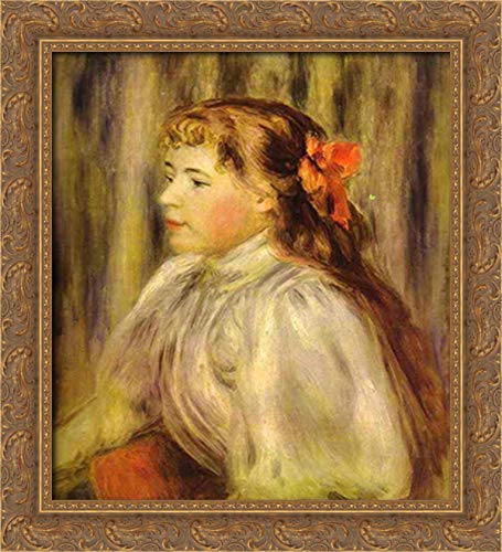 Pierre Auguste Renoir Gold Ornate Wood Framed Canvas Art - 20x22 Portrait of a Girl Wall Decor for Living Room, Bedroom & Office