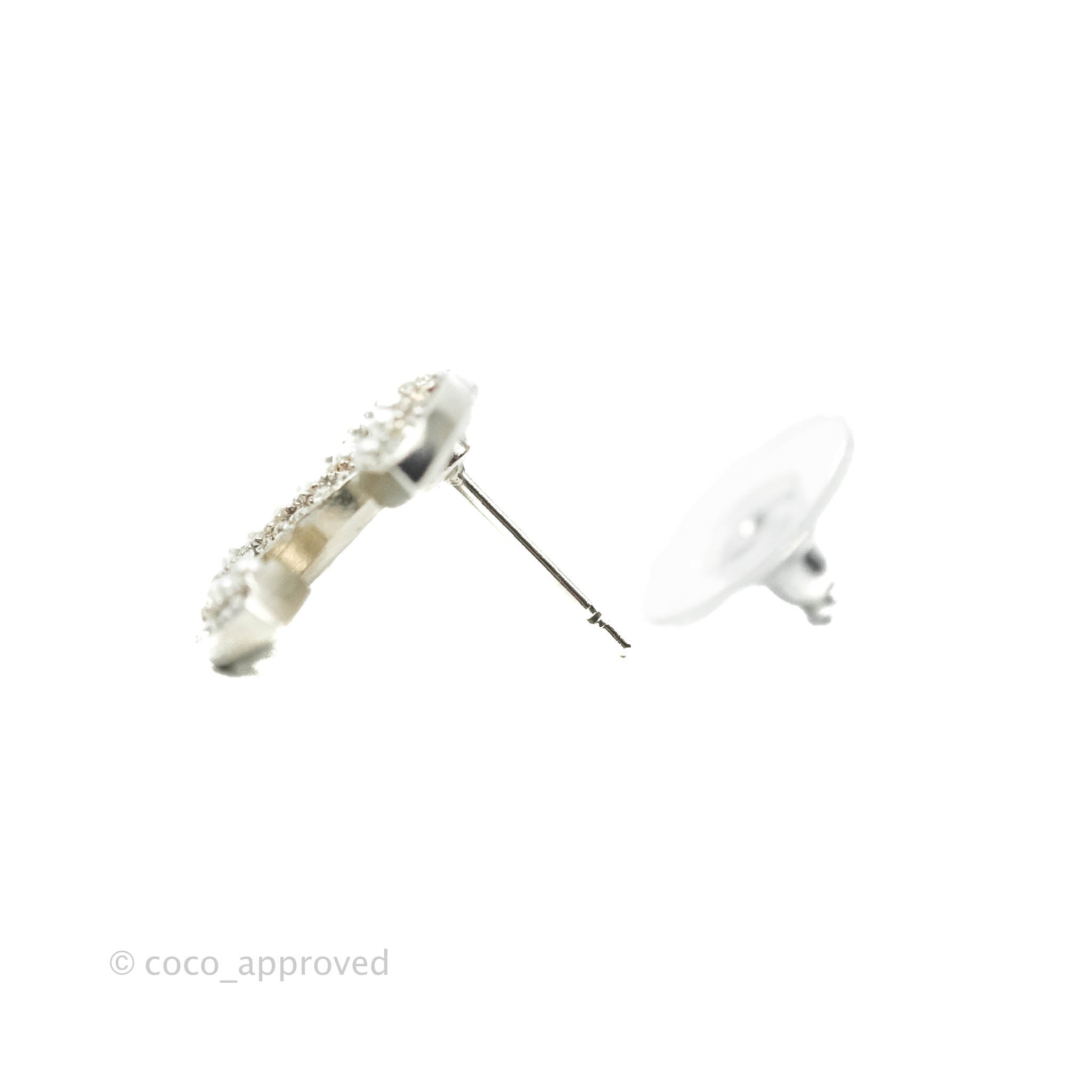 Chanel CC Pearl Crystal Earrings in Silver Tone - Elegant Luxury Jewelry for Women, Perfect for Parties, Weddings & Special Occasions