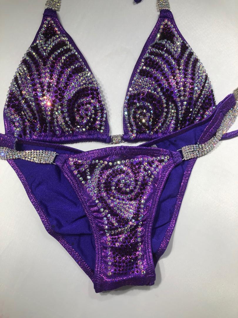 Wanda's Purple Dream Crystal Bikini Competition Suit - Glamorous Swimsuit for Pageants, Beach & Pool Parties | High-Quality Rhinestone Swimwear for Women