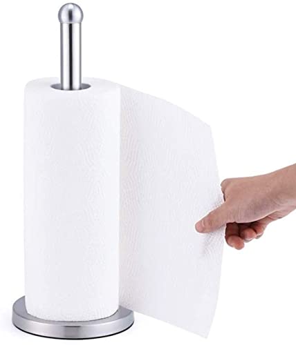 Stainless Steel Paper Towel Holder with Base - Vertical Design Countertop Towel Stand for Kitchen, Bathroom, Bedroom | Durable & Stylish Organizer for Disposable Paper Towels (Perfect for Cooking, Cleaning & Home Decor)