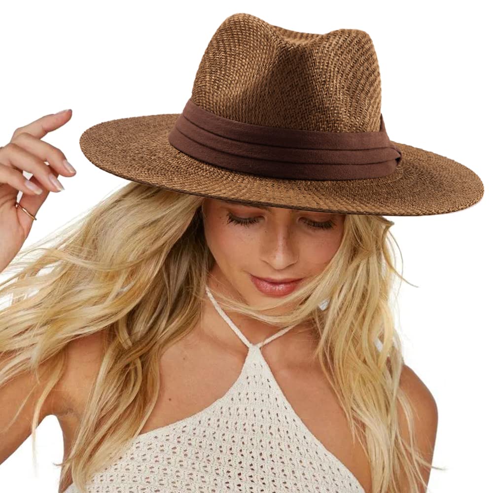 Unisex Summer Straw Fedora Hat for Men & Women - Wide Brim Panama Hat for Sun Protection, Outdoor, Beach & Travel | Perfect for Vacations, Pool Parties & Summer Fashion